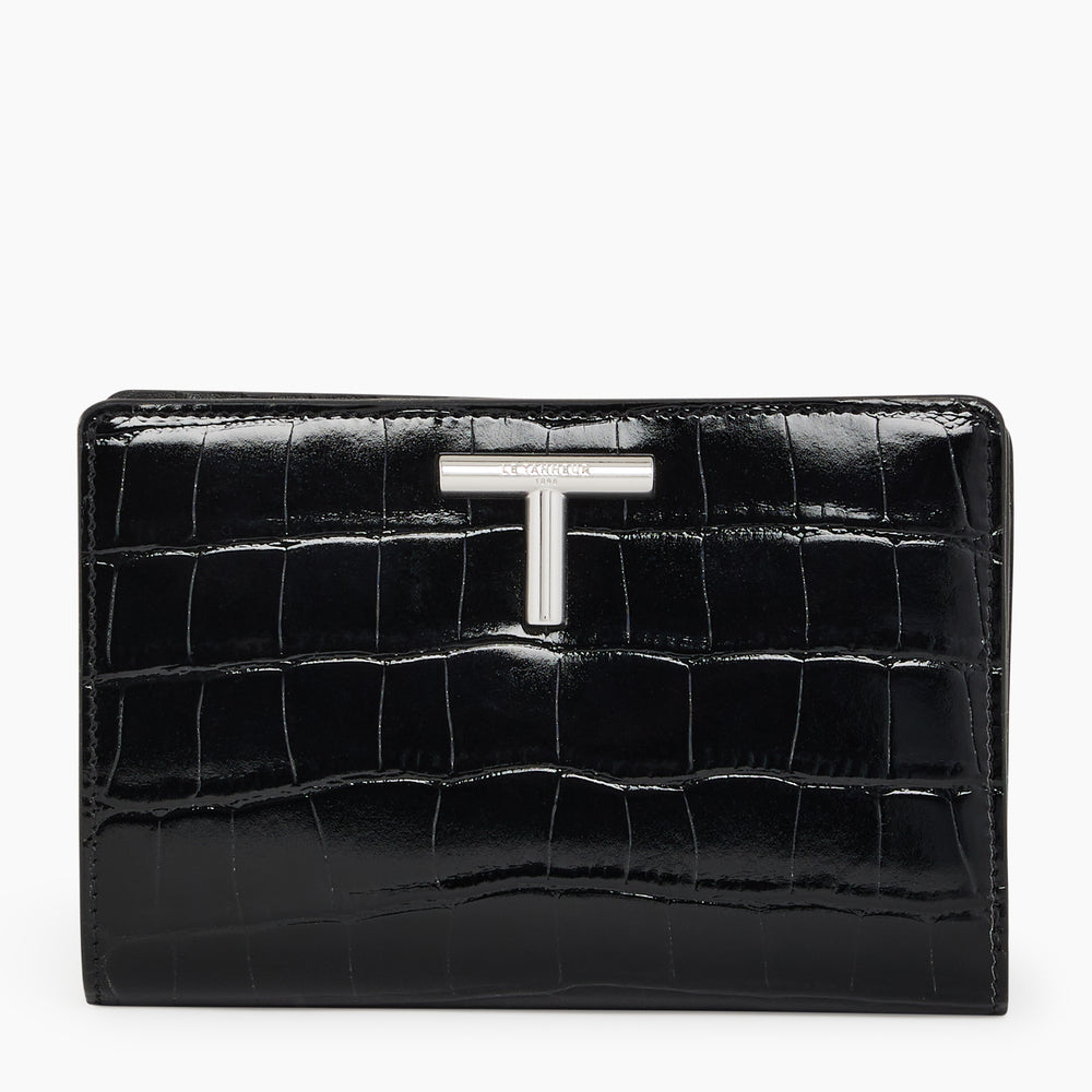 Gisèle small wallet in crocodile-embossed leather