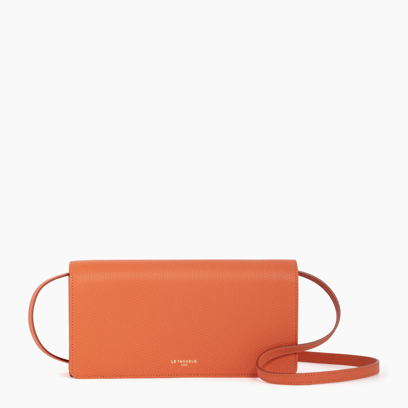 Emilie clutch with flap closure and removable crossbody strap in monogrammed leather