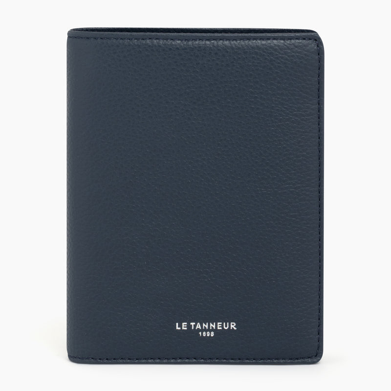 Emile vertical, zipped wallet with 2 gussets in pebbled leather