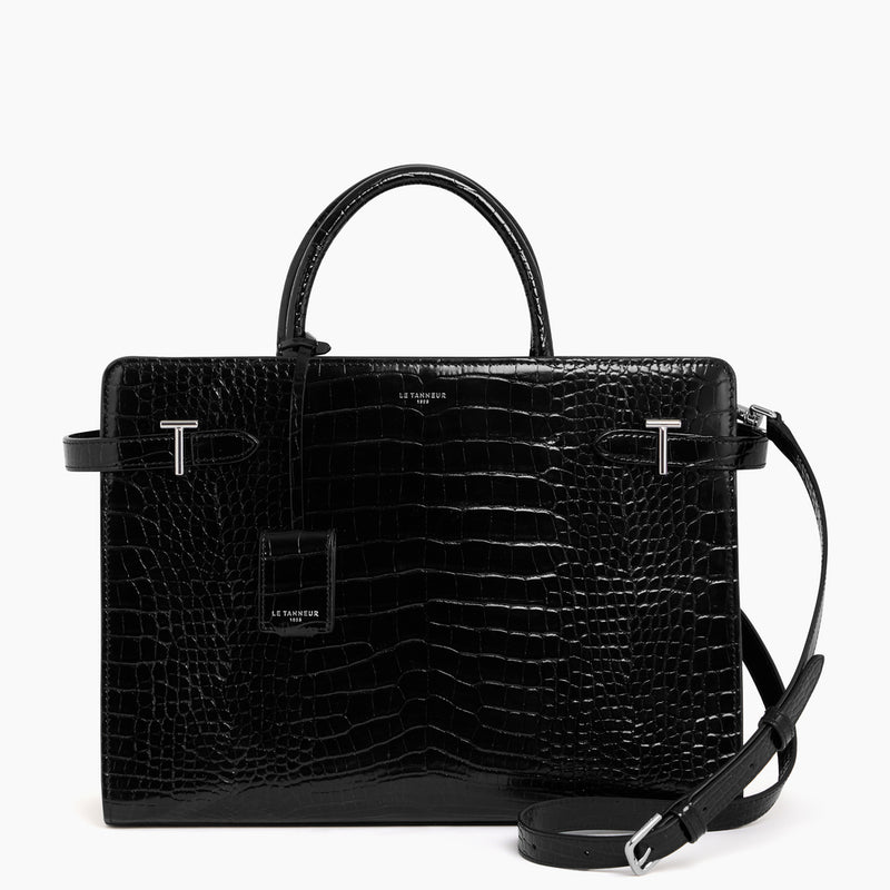 Large Emilie handbag in crocodile-embossed leather