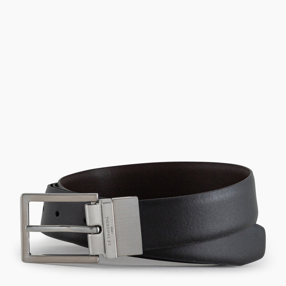 Classic smooth leather men's belt with square buckle