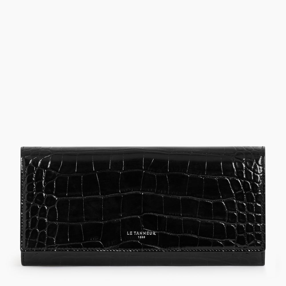 Emilie flap-closure travel companion in crocodile-embossed leather
