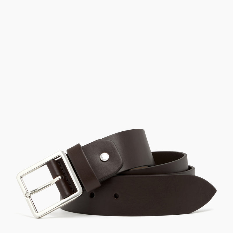 Men's belt with square buckle in smooth, vegetable-tanned leather