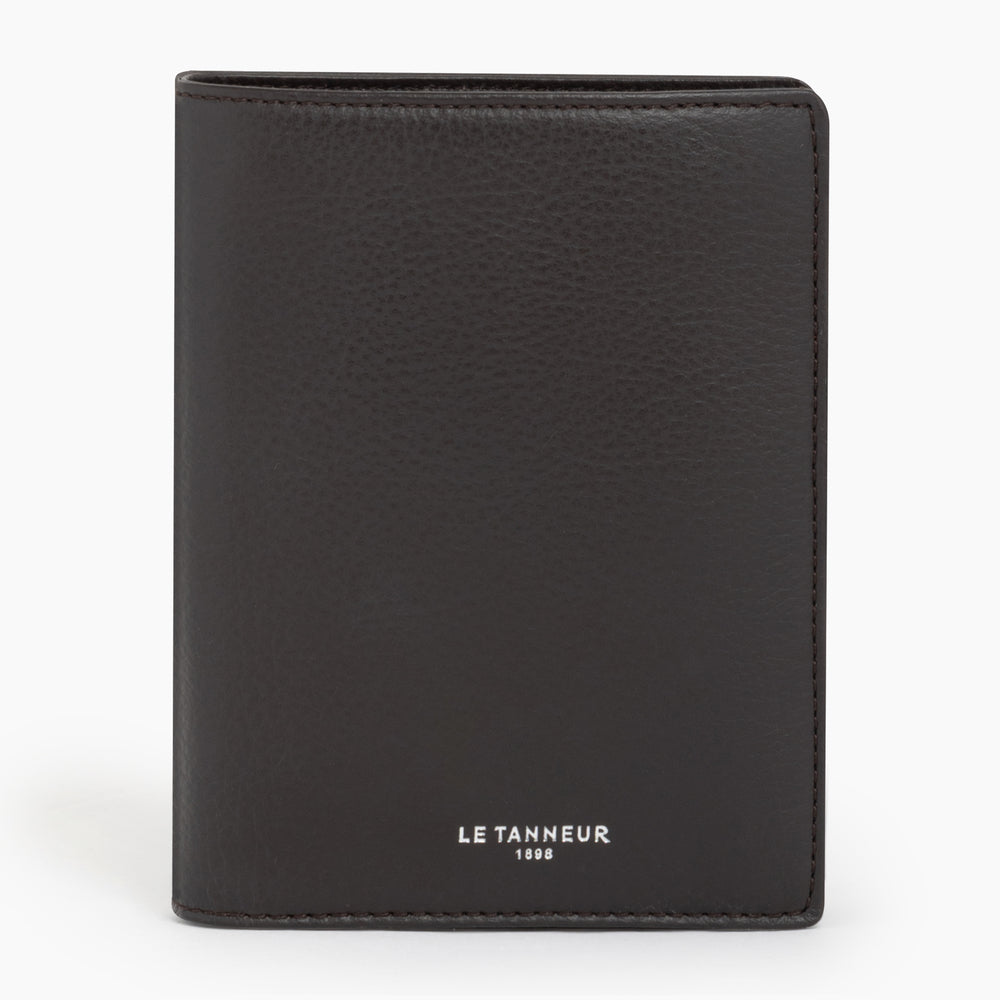 Emile vertical, zipped wallet with 2 gussets in pebbled leather