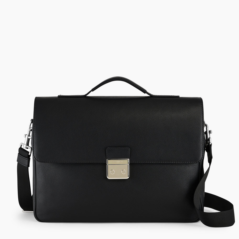 Charles 15 briefcase with 2 gussets in pebbled leather