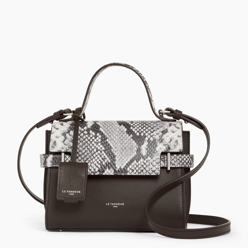Emilie small, flap-closure handbag in python-embossed leather