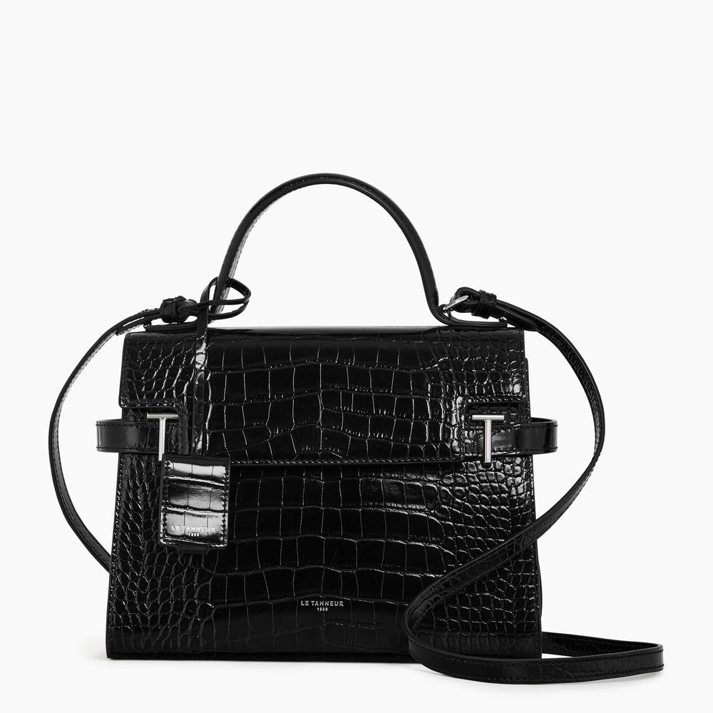 Emilie medium-sized handbag with flap closure in crocodile-embossed leather