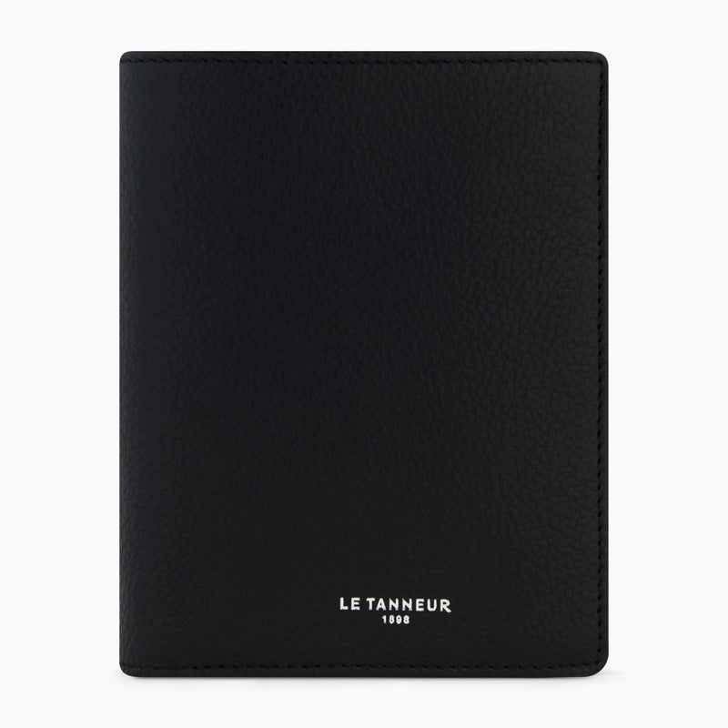 Emile vertical, zipped wallet with 2 gussets in pebbled leather