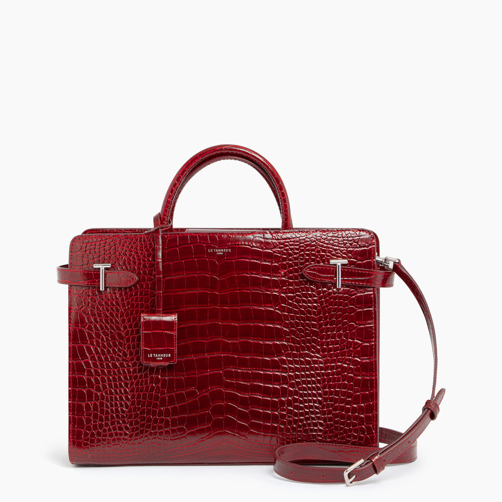 Large Emilie handbag in crocodile-embossed leather