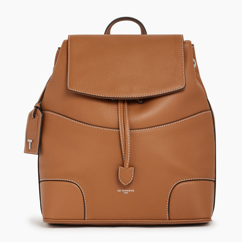 Romy flap-closure backpack in pebbled leather