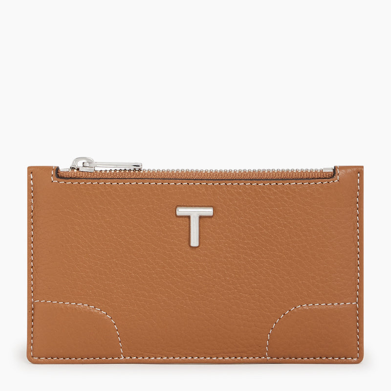 Romy zipped card case in pebbled leather