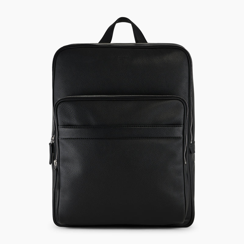 Charles zipped backpack with 2 gussets in pebbled leather