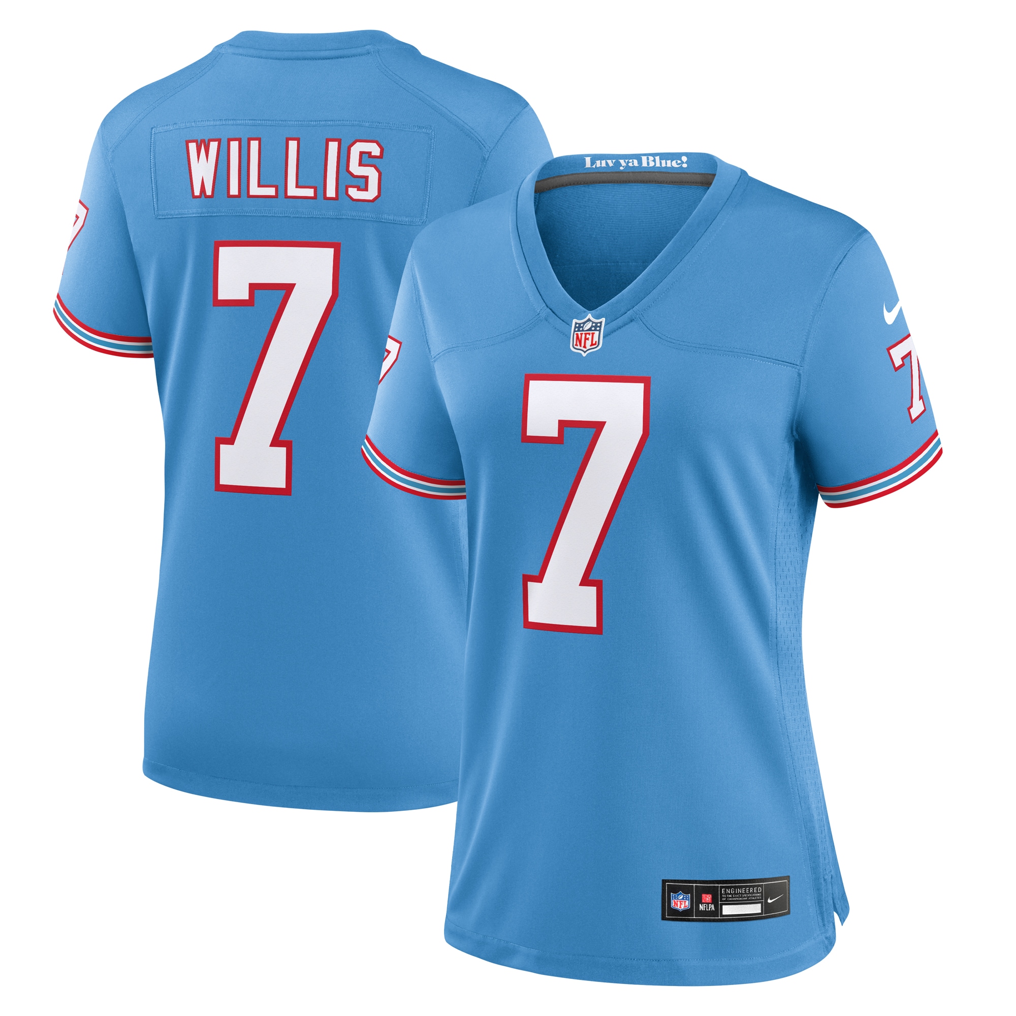 Women's Tennessee Titans Malik Willis Nike Light Blue Oilers Throwback Player Game Jersey