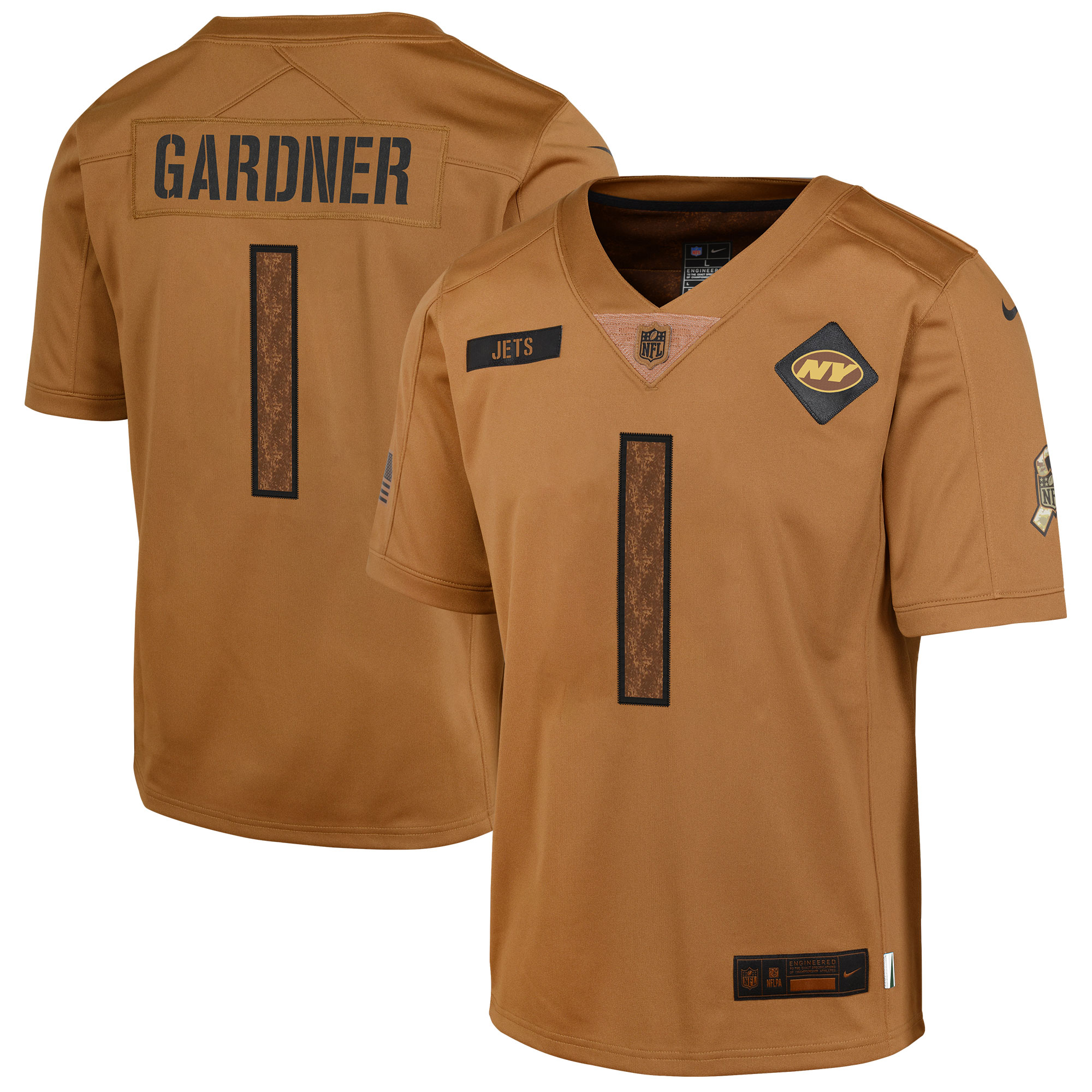 Youth New York Jets Ahmad Sauce Gardner Nike Brown 2023 Salute To Service Limited Jersey