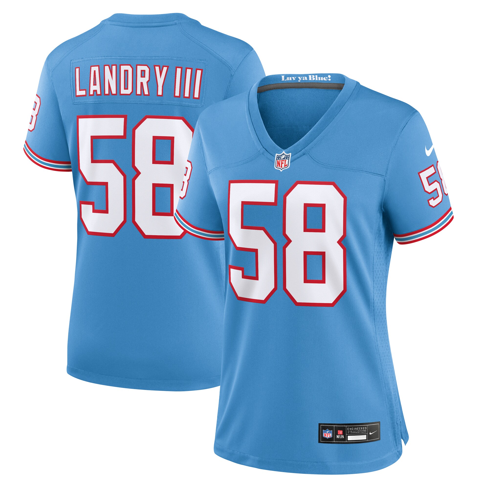 Women's Tennessee Titans Harold Landry Nike Light Blue Oilers Throwback Player Game Jersey