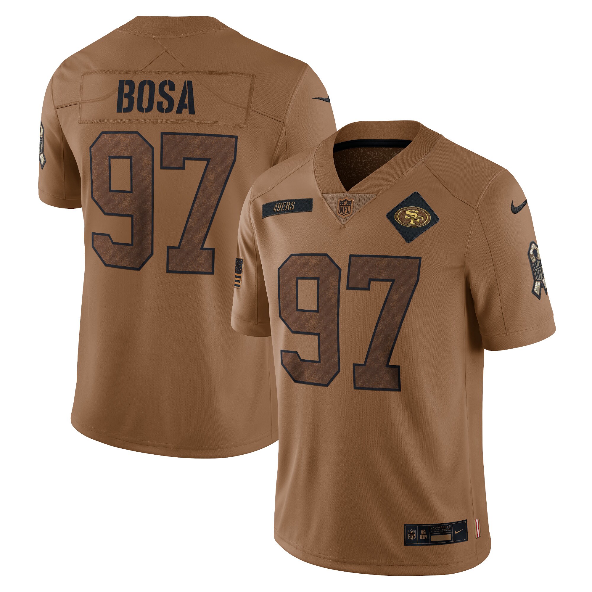 Men's San Francisco 49ers Nick Bosa Nike Brown 2023 Salute To Service Limited Jersey