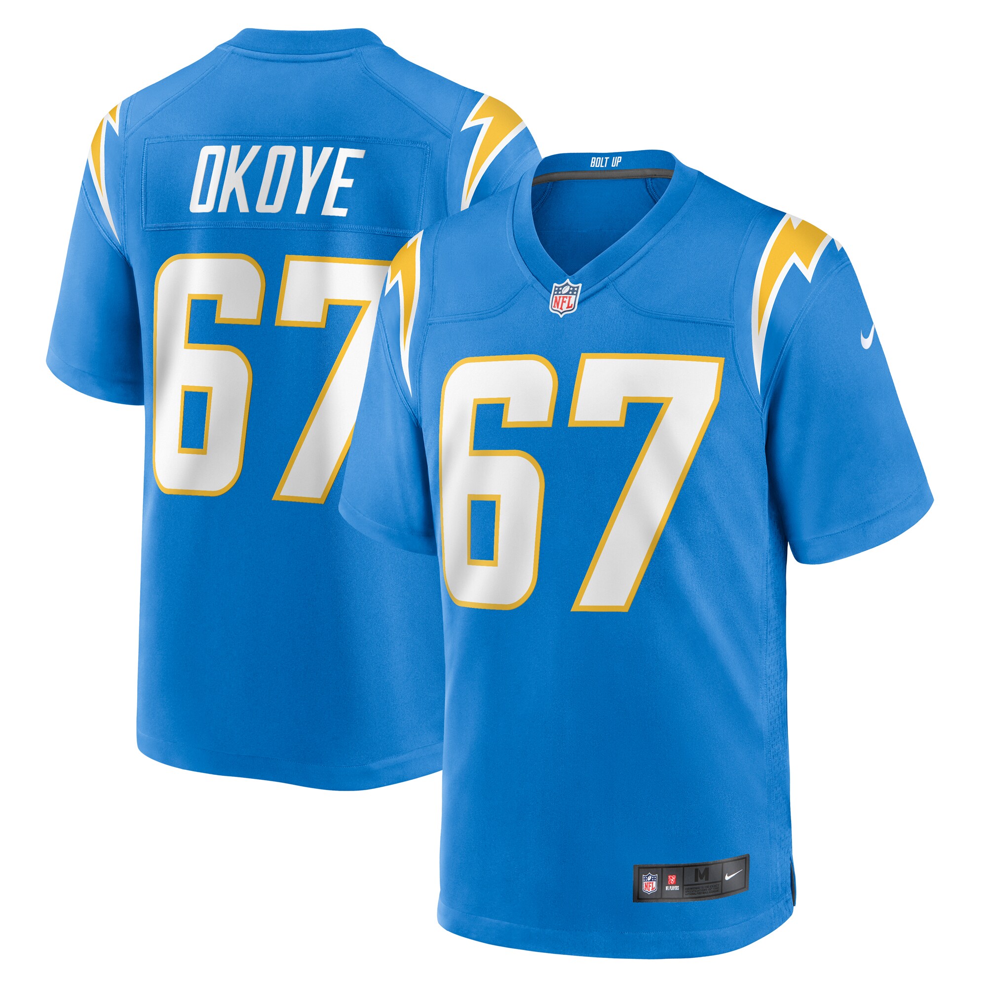 Men's Los Angeles Chargers CJ Okoye Nike Powder Blue Team Game Jersey
