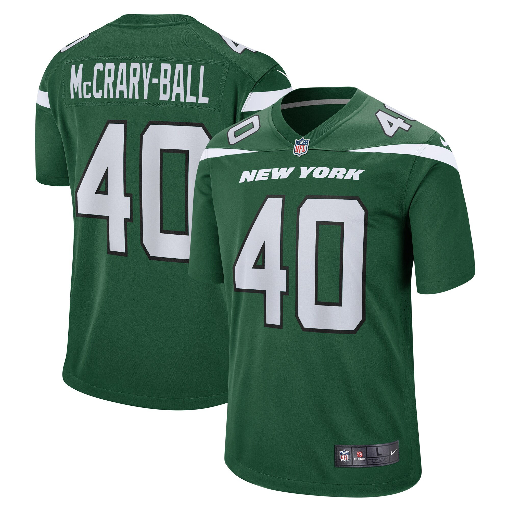 Men's New York Jets Marcelino McCrary-Ball Nike Gotham Green Team Game Jersey