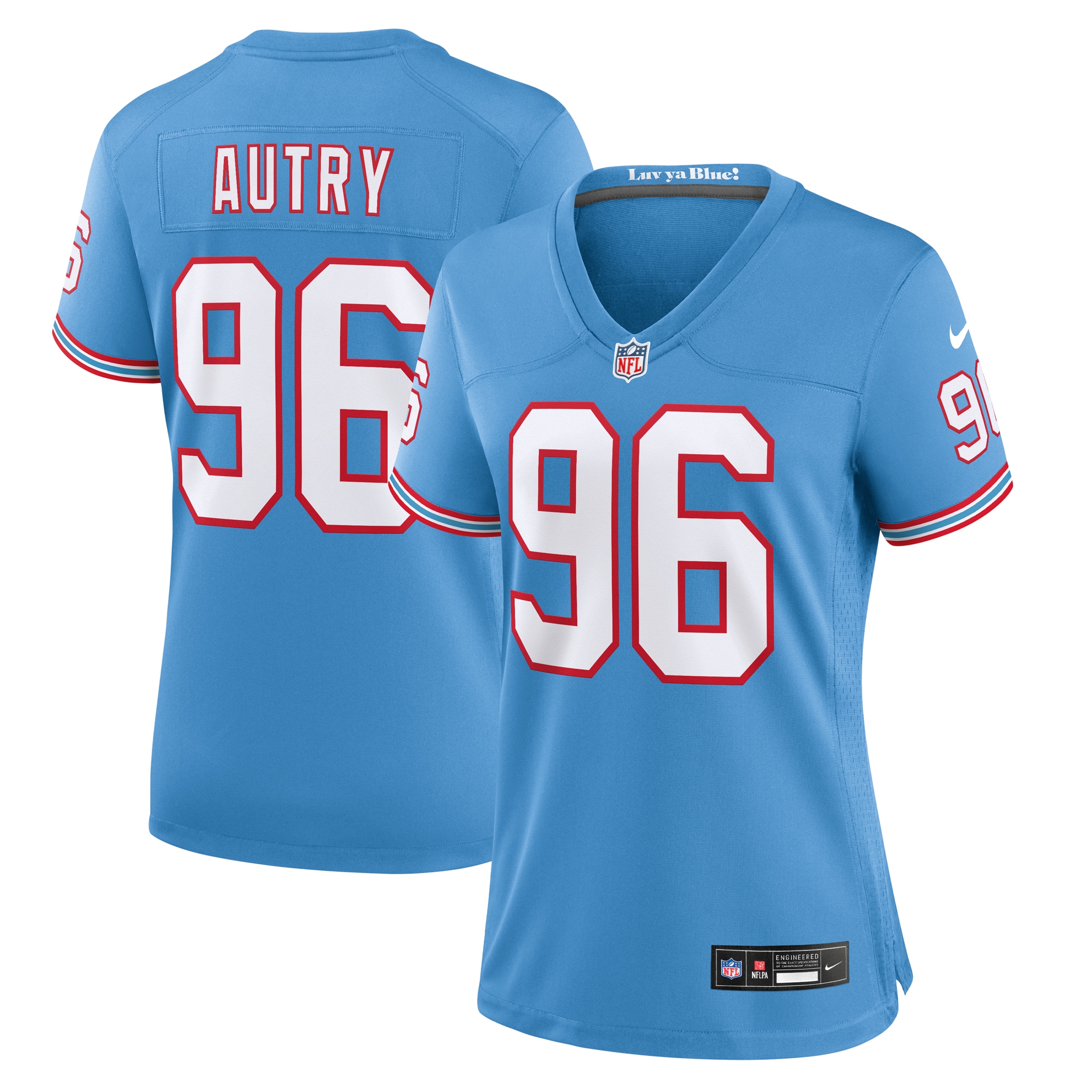Women's Tennessee Titans Denico Autry Nike Light Blue Oilers Throwback Player Game Jersey