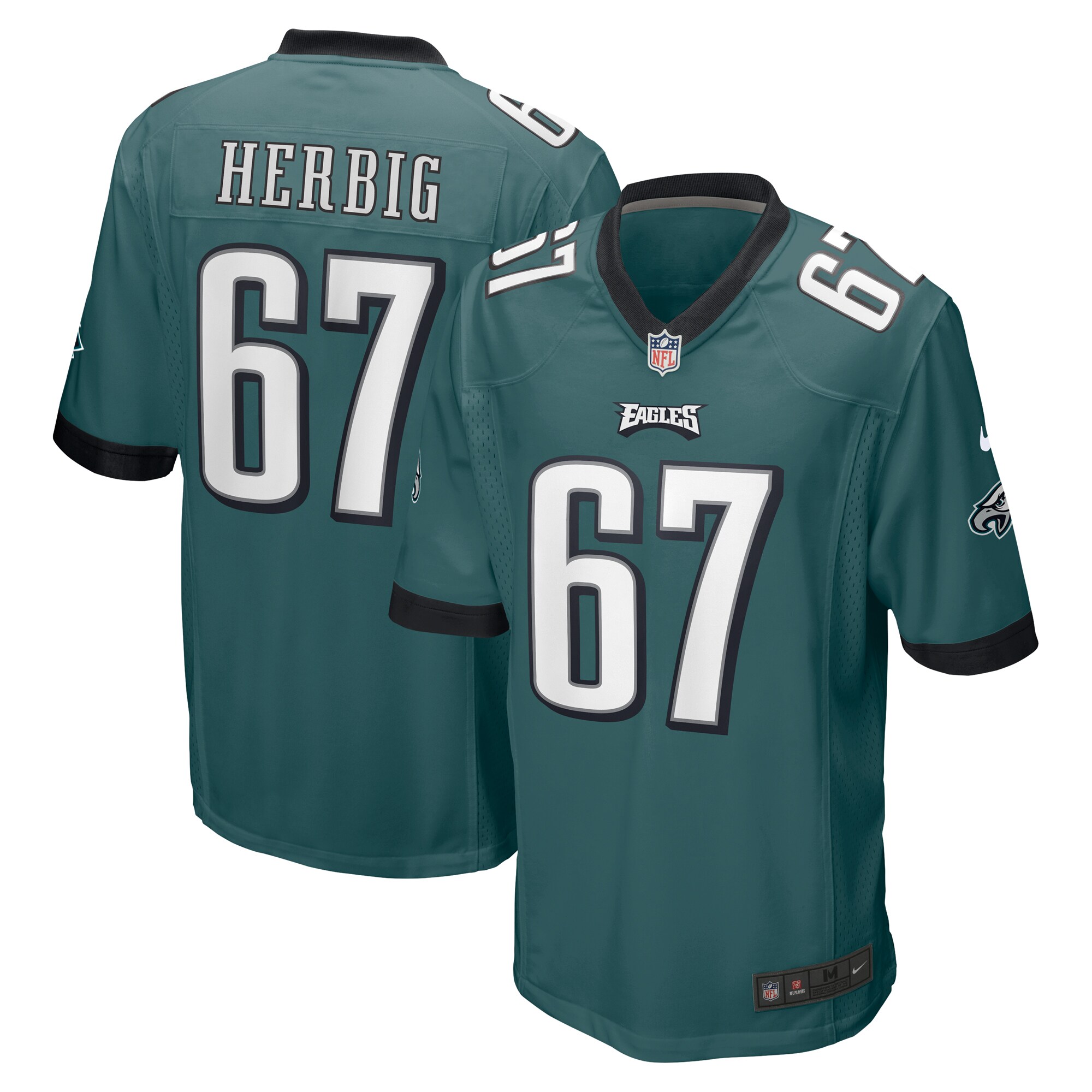 Men's Philadelphia Eagles Nate Herbig Nike Midnight Green Game Jersey