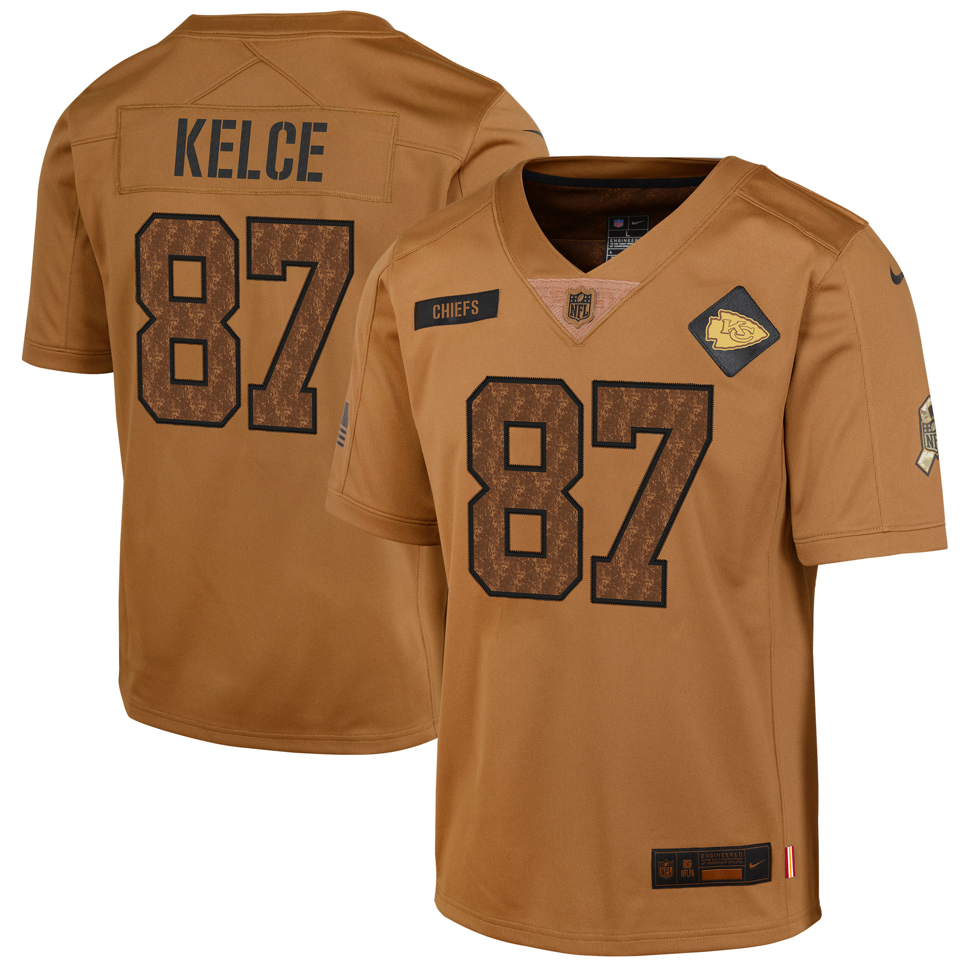 Youth Kansas City Chiefs Travis Kelce Nike Brown 2023 Salute To Service Limited Jersey