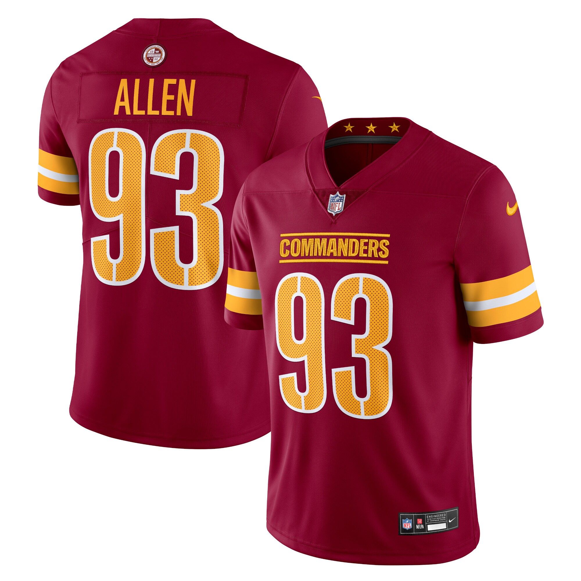 Men's Washington Commanders Jonathan Allen Nike Burgundy Vapor Untouchable Limited Jersey