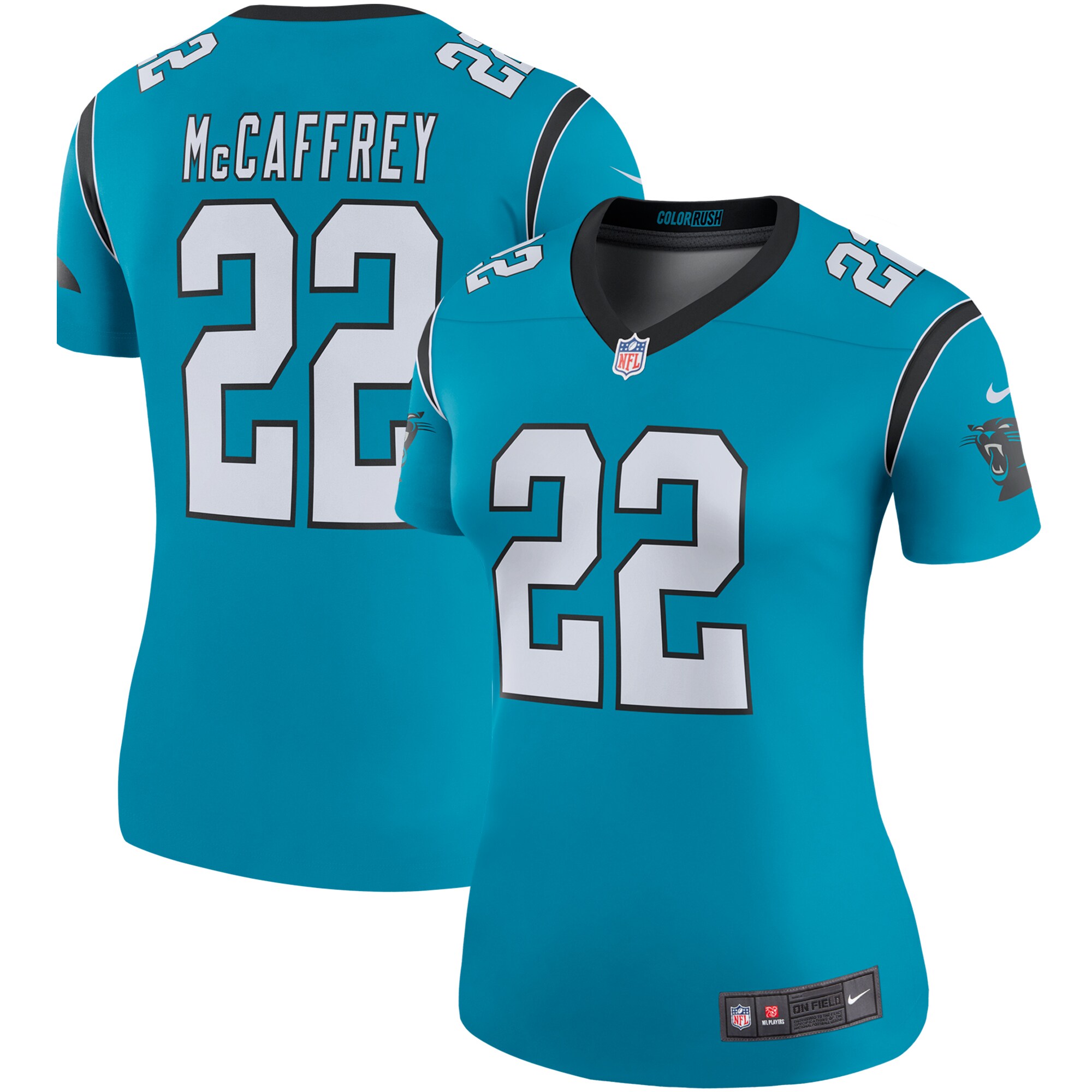 Women's Carolina Panthers Christian McCaffrey Nike Blue Color Rush Legend Player Jersey