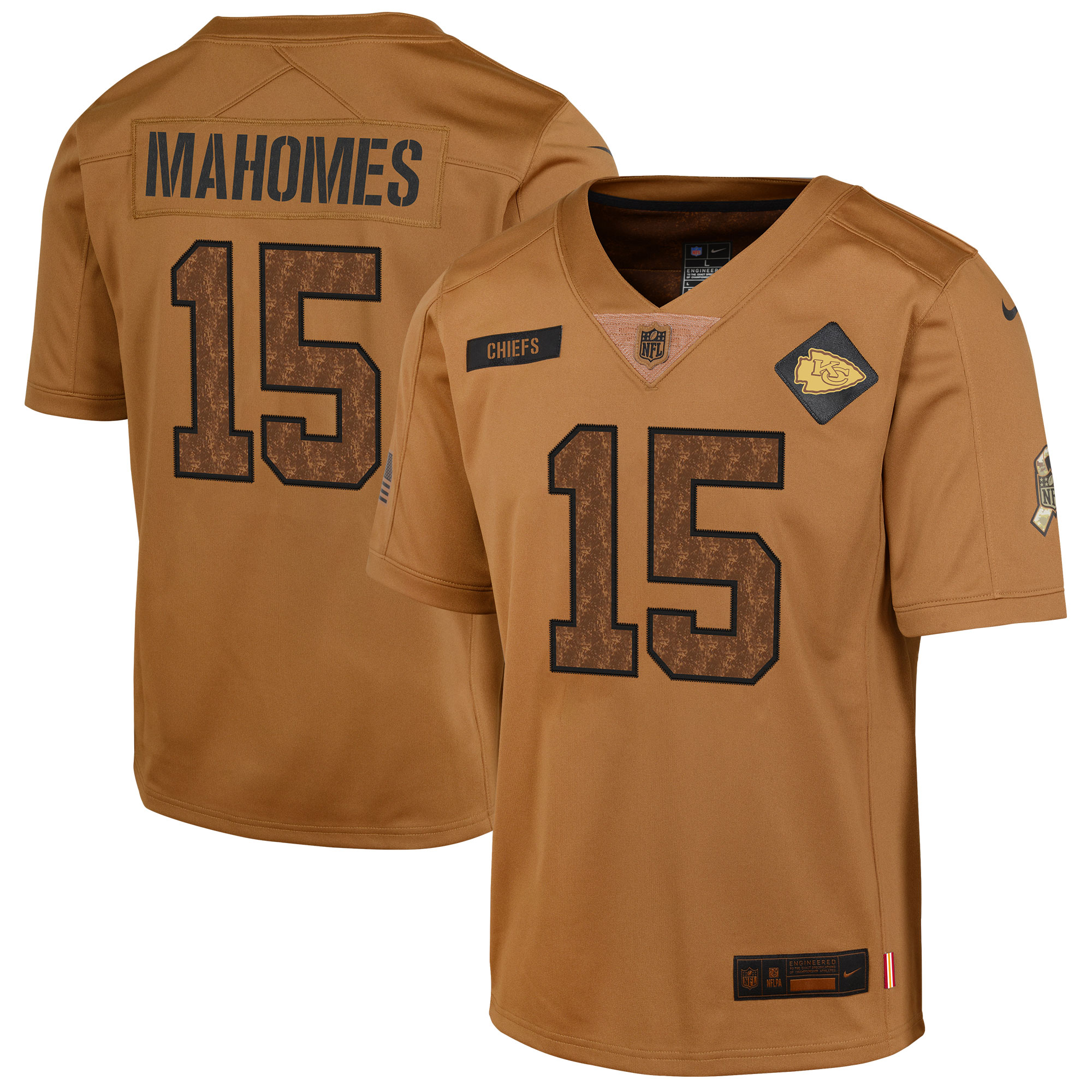 Youth Kansas City Chiefs Patrick Mahomes Nike Brown 2023 Salute To Service Limited Jersey