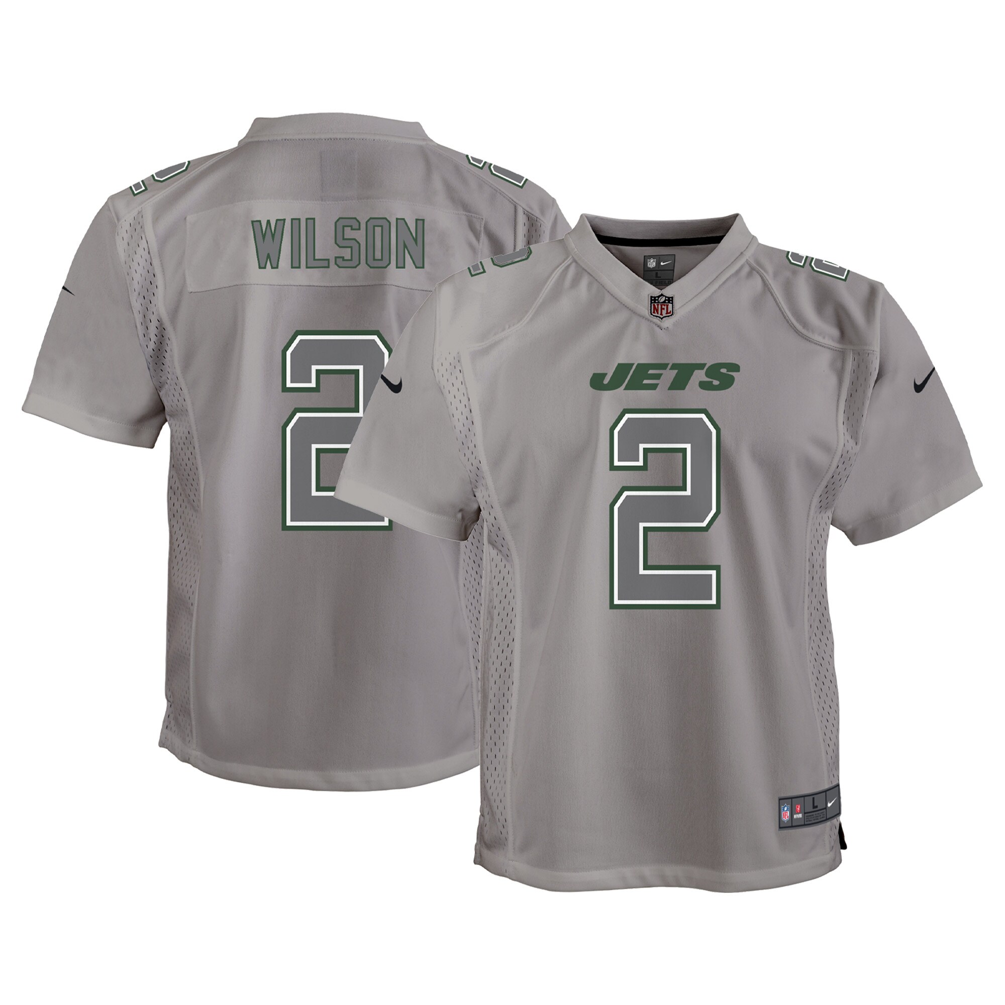Youth New York Jets Zach Wilson Nike Gray Atmosphere Game Jersey