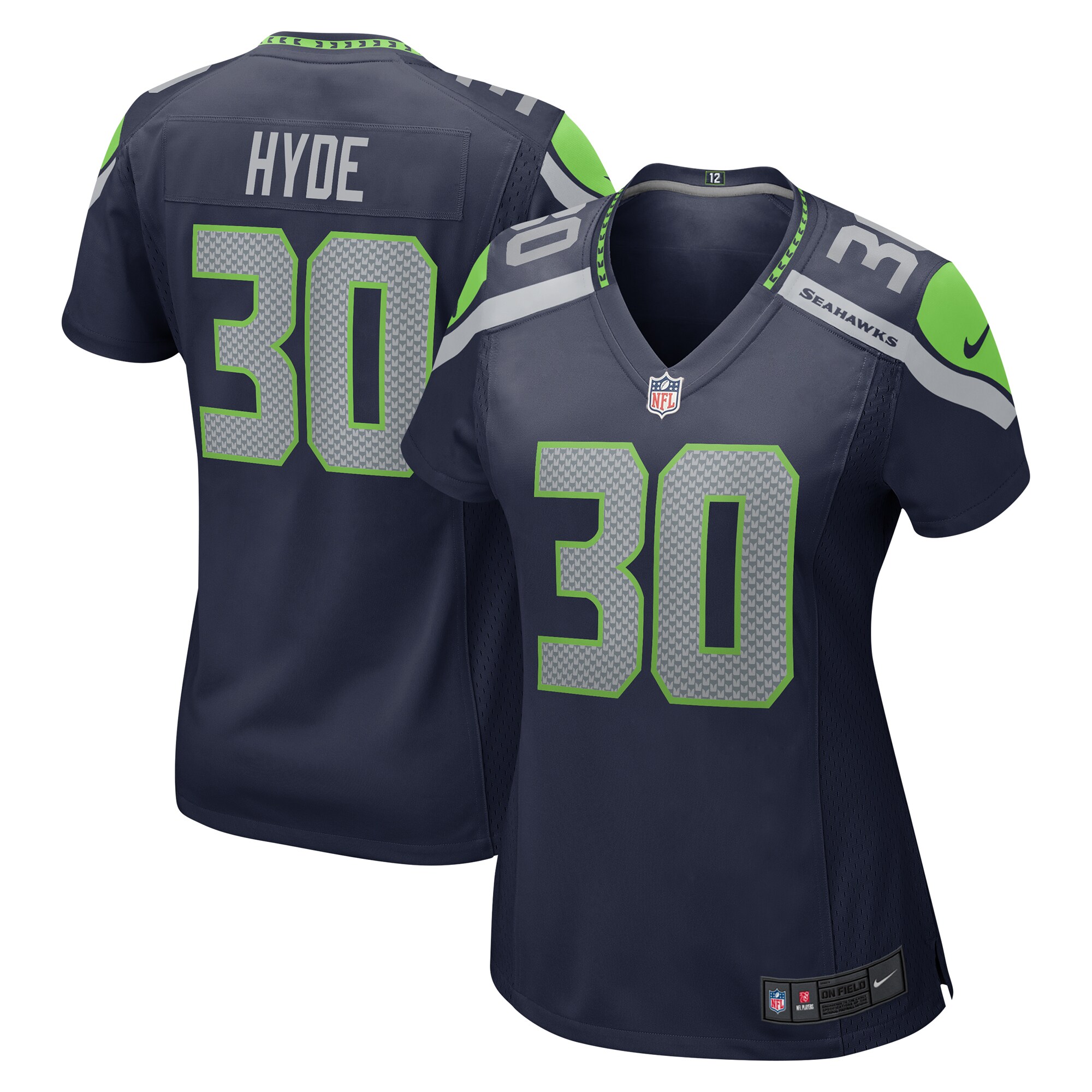 Women's Seattle Seahawks Carlos Hyde Nike College Navy Game Jersey