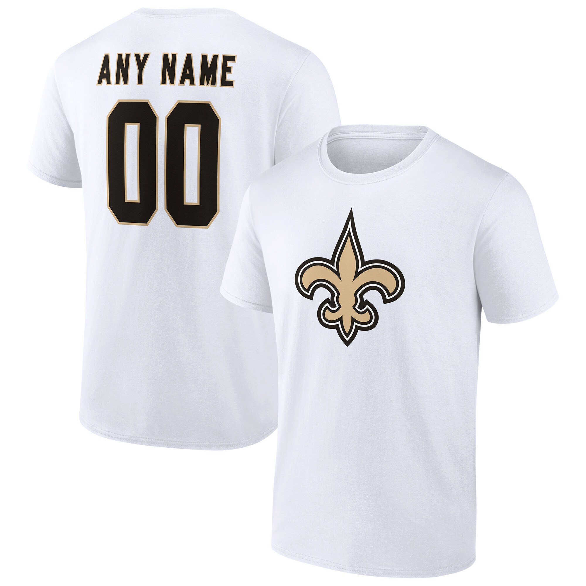 Men's New Orleans Saints Fanatics Branded White Team Authentic Logo Personalized Name & Number T-Shirt