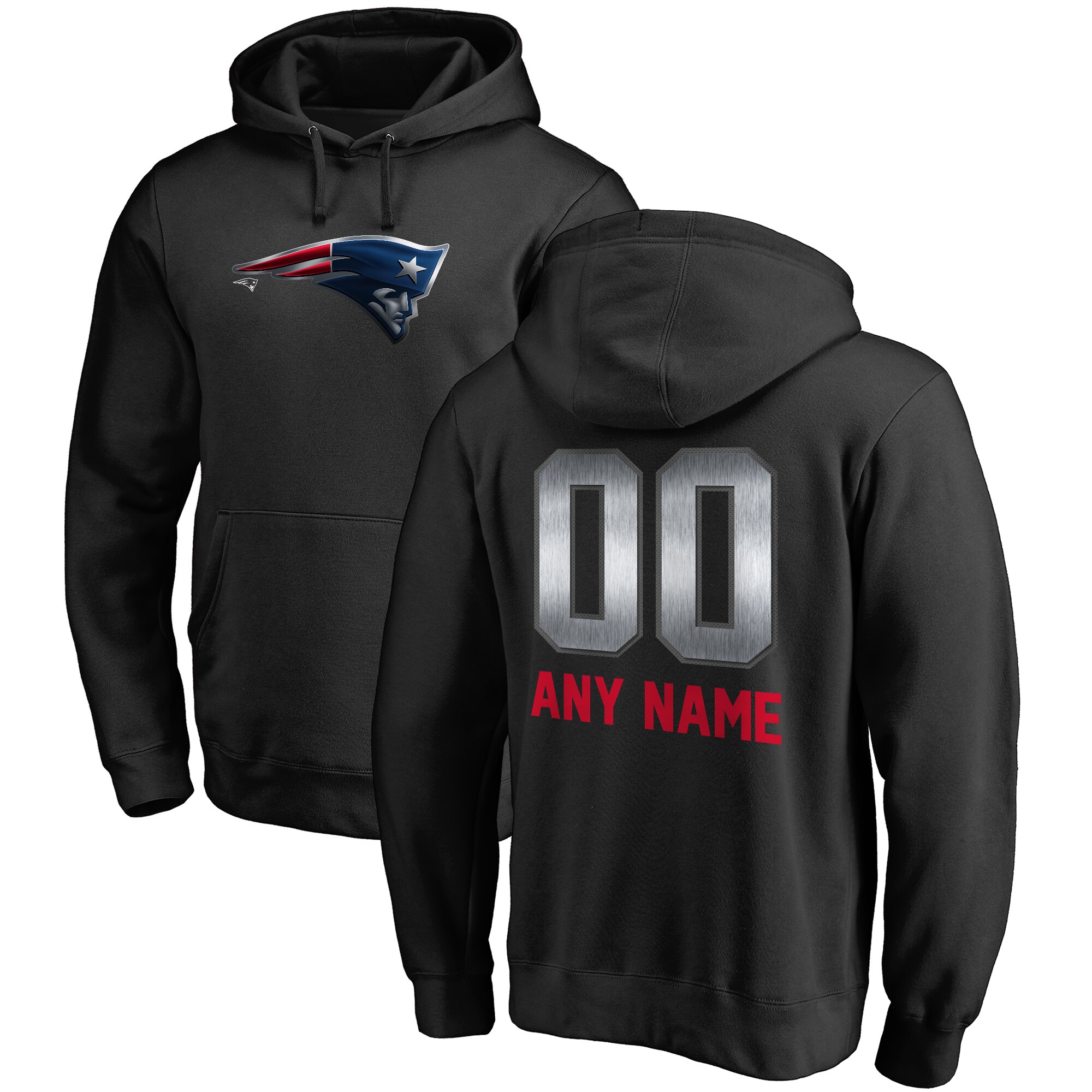 Men's New England Patriots NFL Pro Line by Fanatics Branded Black Personalized Midnight Mascot Pullover Hoodie