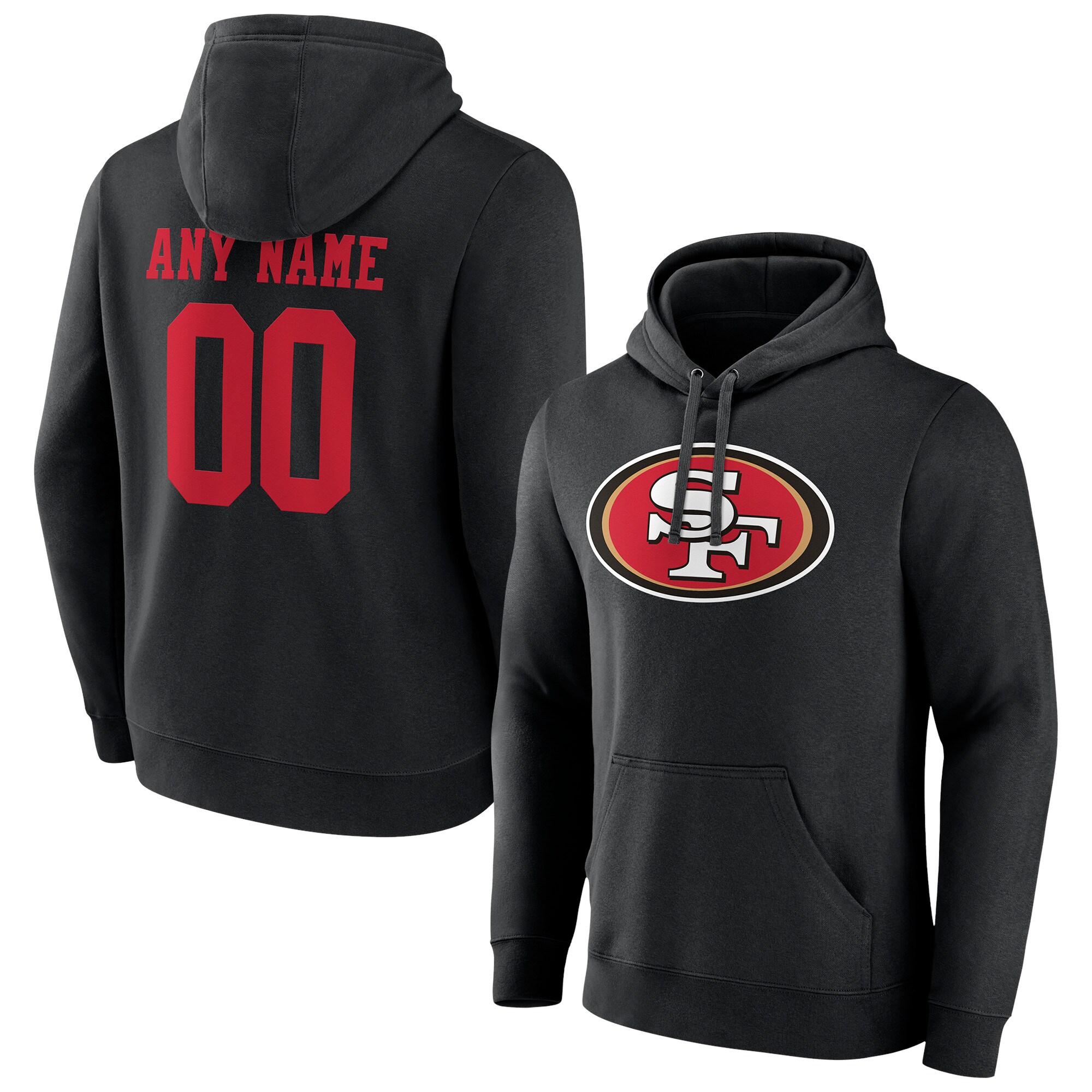 Men's San Francisco 49ers Fanatics Branded Black Team Authentic Logo Personalized Name & Number Pullover Hoodie