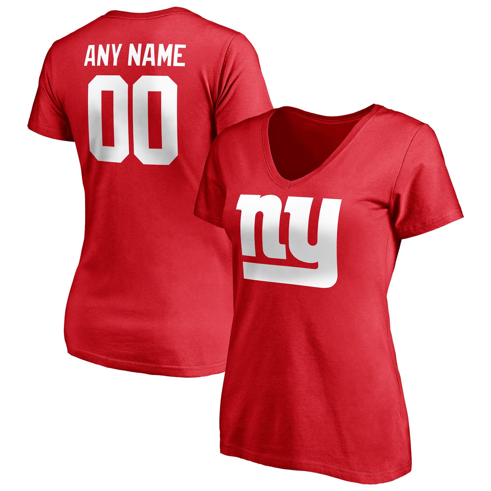 Women's New York Giants Fanatics Branded Red Team Authentic Logo Personalized Name & Number V-Neck T-Shirt