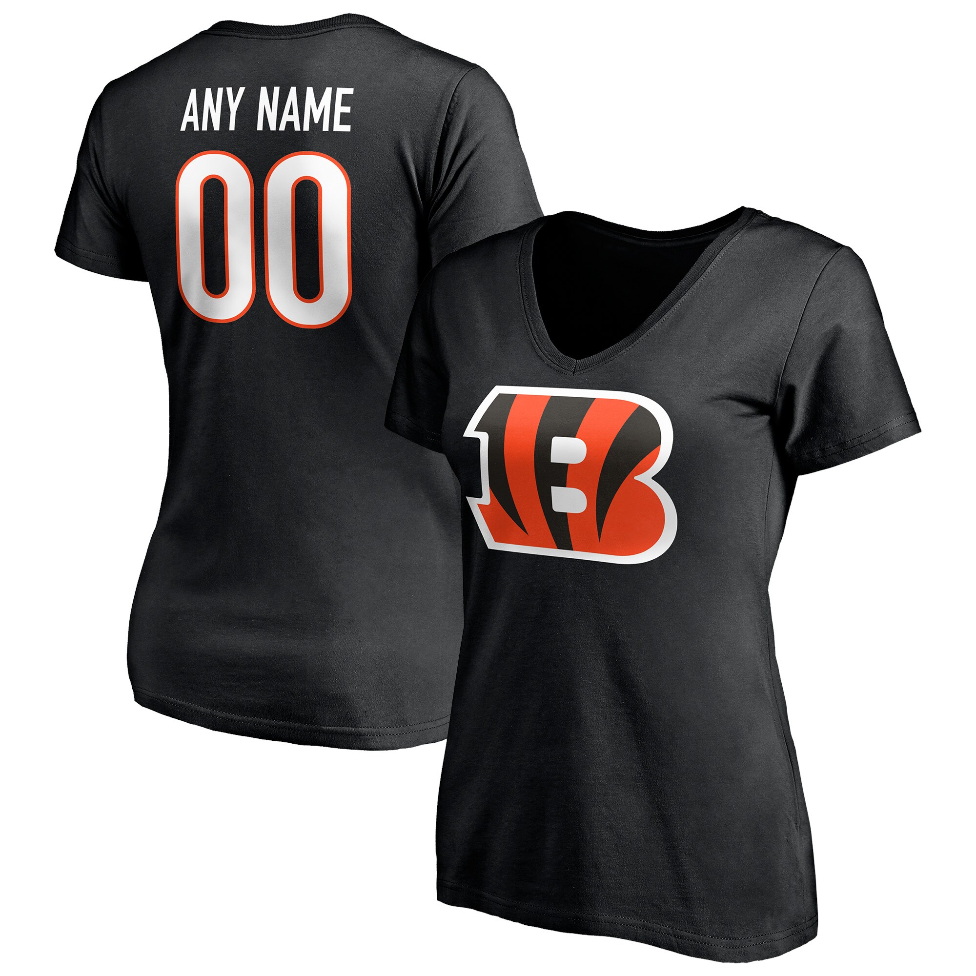 Women's Cincinnati Bengals Fanatics Branded Black Team Authentic Personalized Name & Number V-Neck T-Shirt