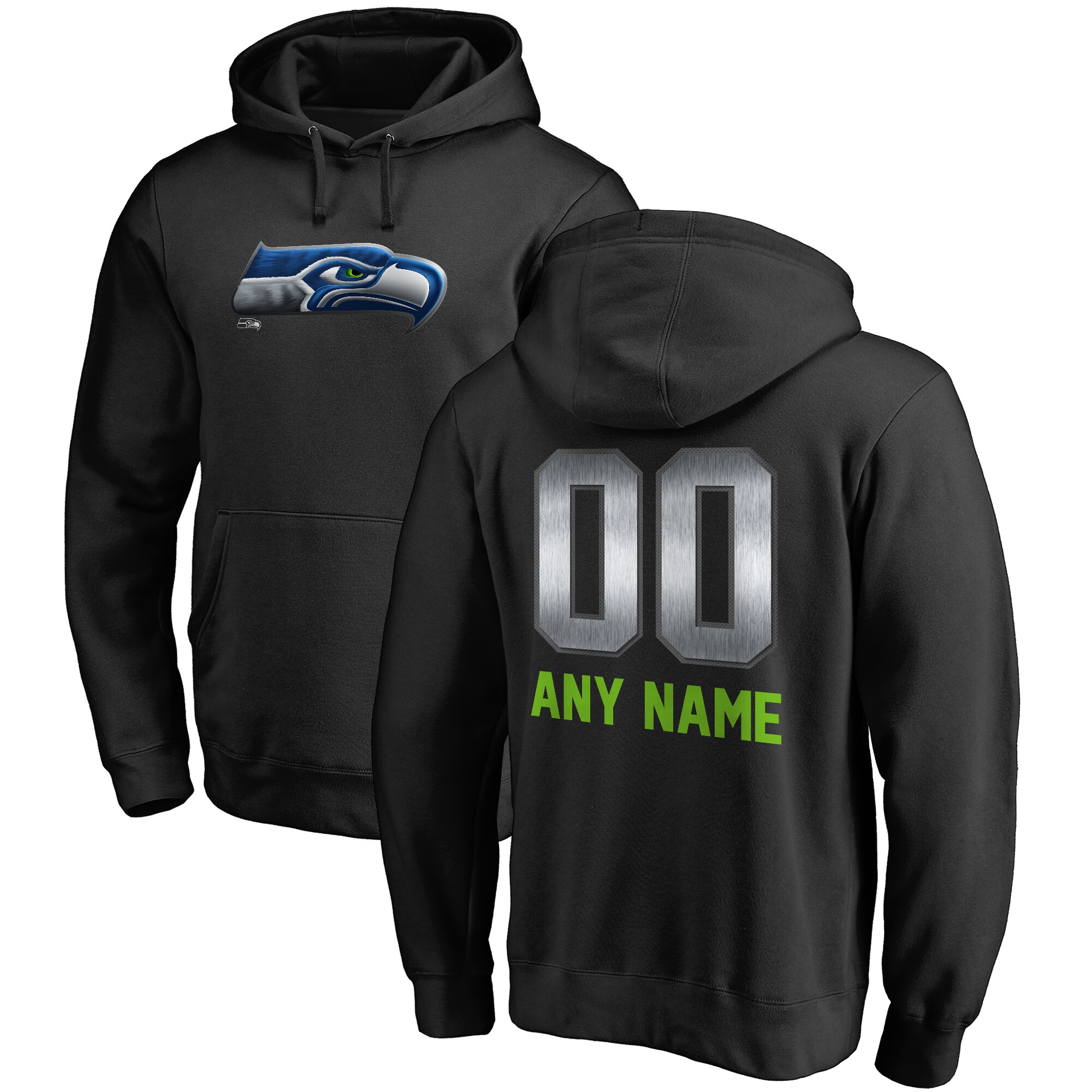 Men's Seattle Seahawks NFL Pro Line by Fanatics Branded Black Personalized Midnight Mascot Pullover Hoodie