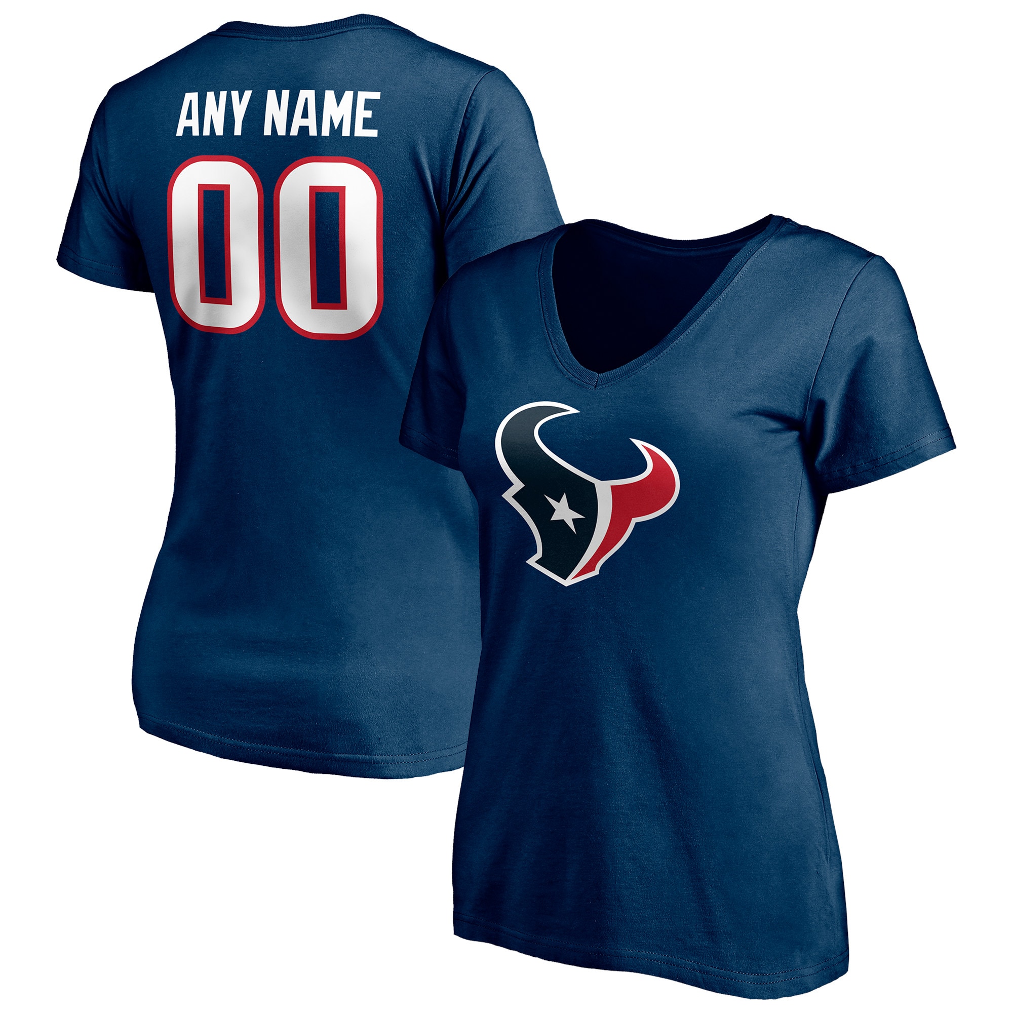 Women's Houston Texans Fanatics Branded Navy Team Authentic Personalized Name & Number V-Neck T-Shirt