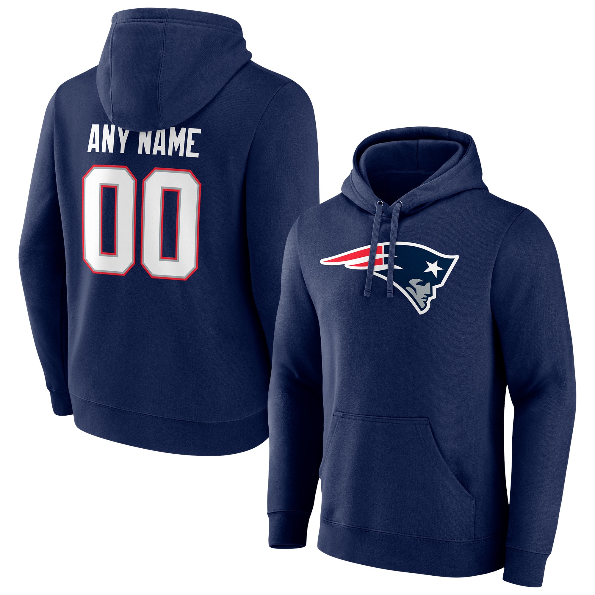 Men's New England Patriots Fanatics Branded Navy Team Authentic Personalized Name & Number Pullover Hoodie