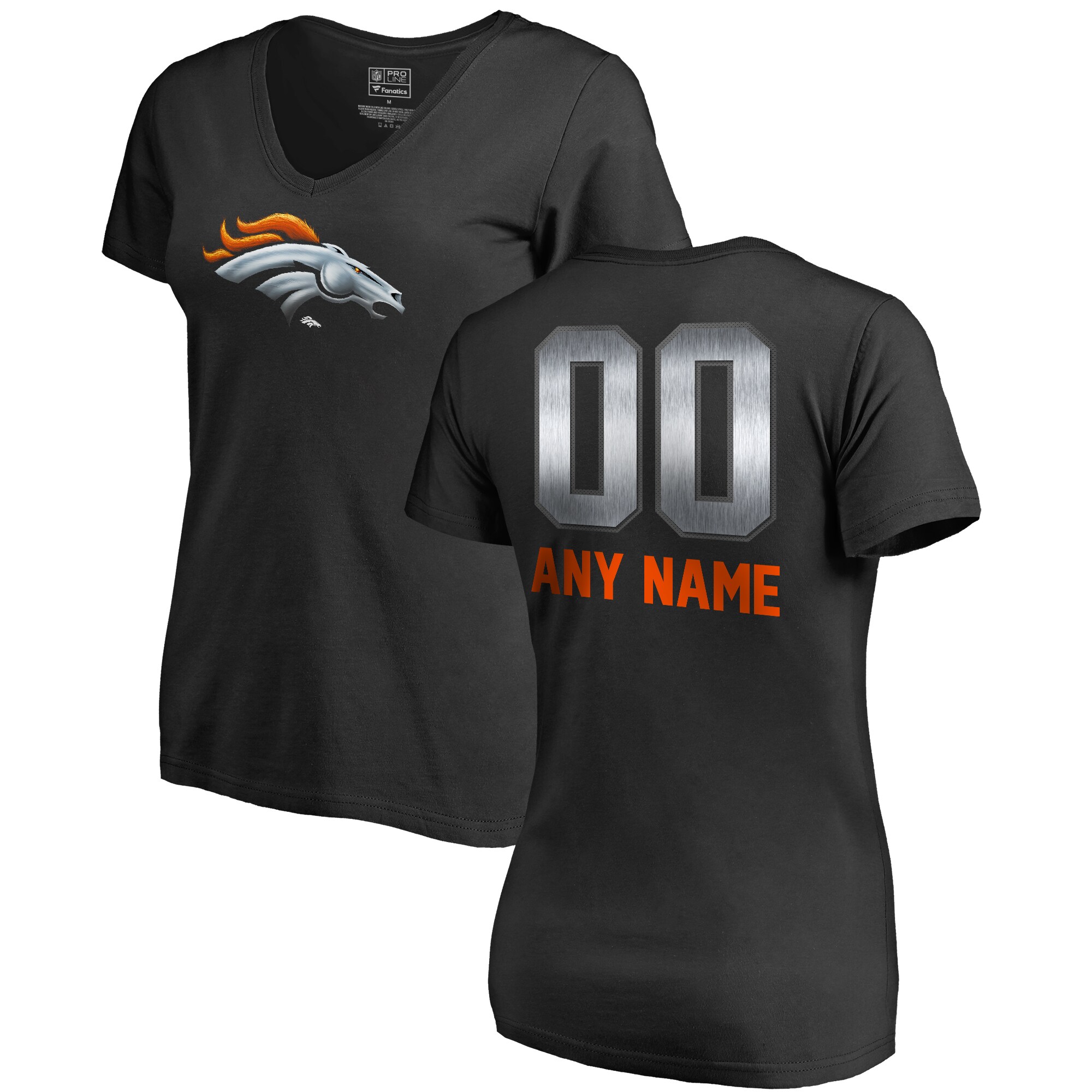 Women's Denver Broncos NFL Pro Line by Fanatics Branded Black Personalized Midnight Mascot T-Shirt