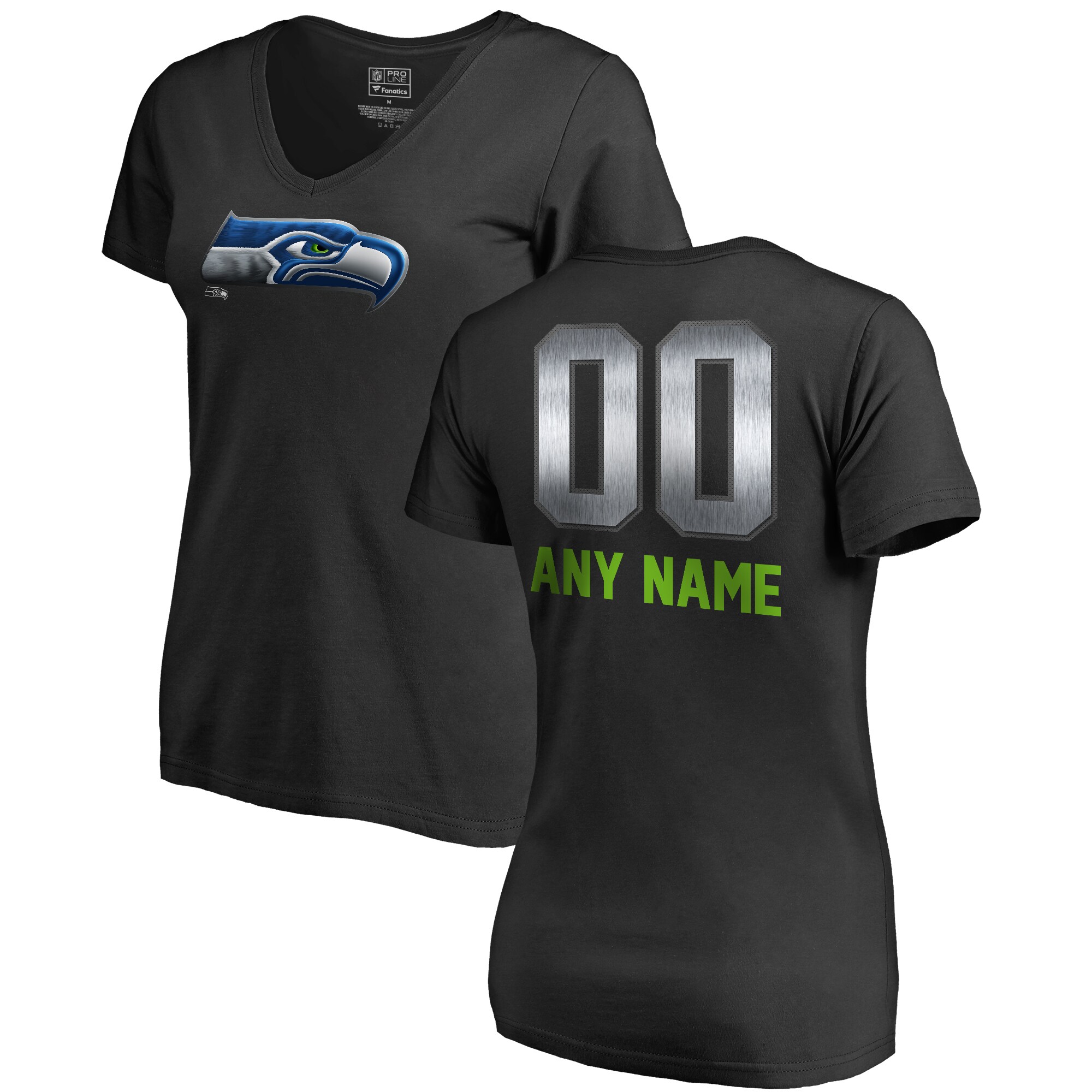 Women's Seattle Seahawks NFL Pro Line by Fanatics Branded Black Personalized Midnight Mascot T-Shirt