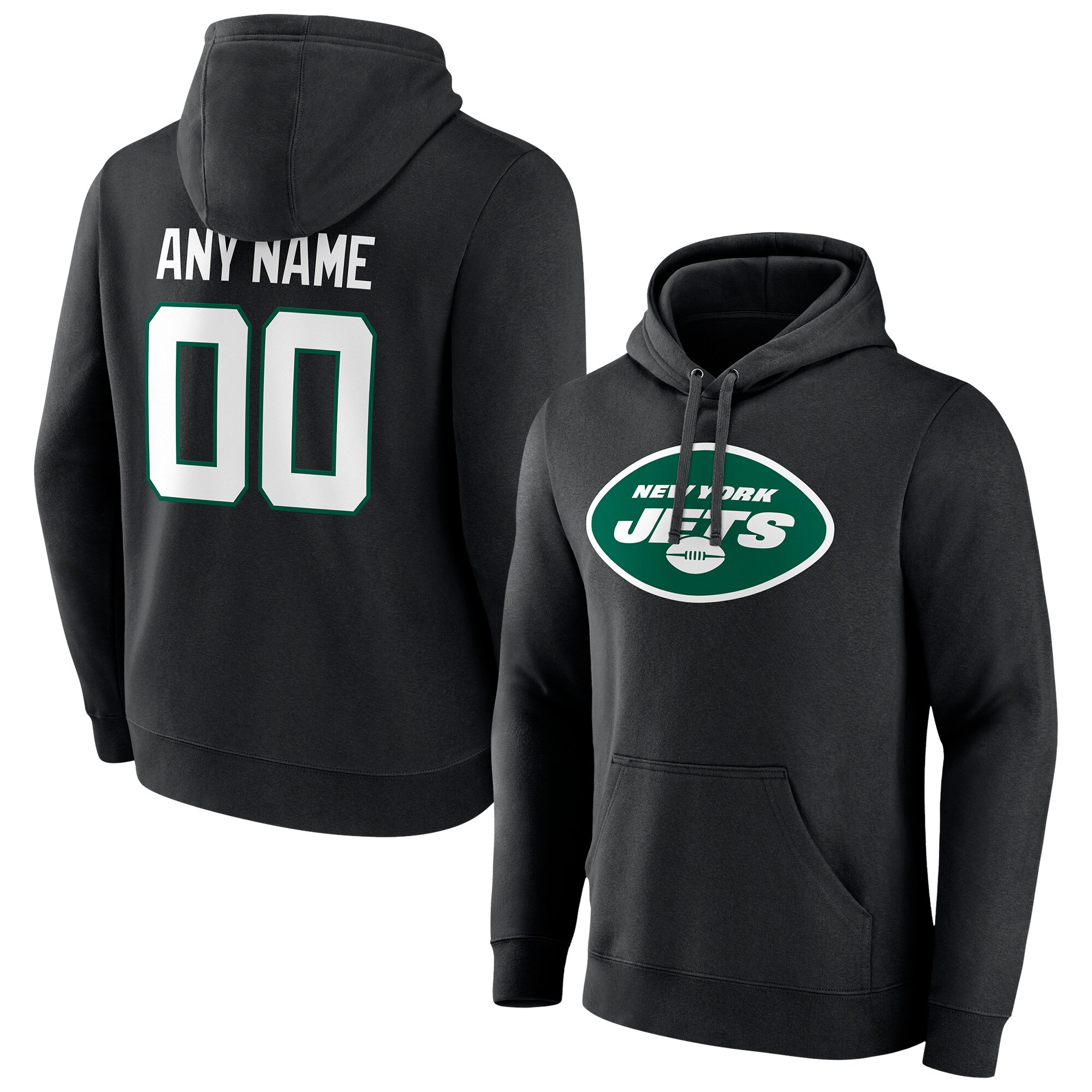 Men's New York Jets Fanatics Branded Black Team Authentic Personalized Name & Number Pullover Hoodie