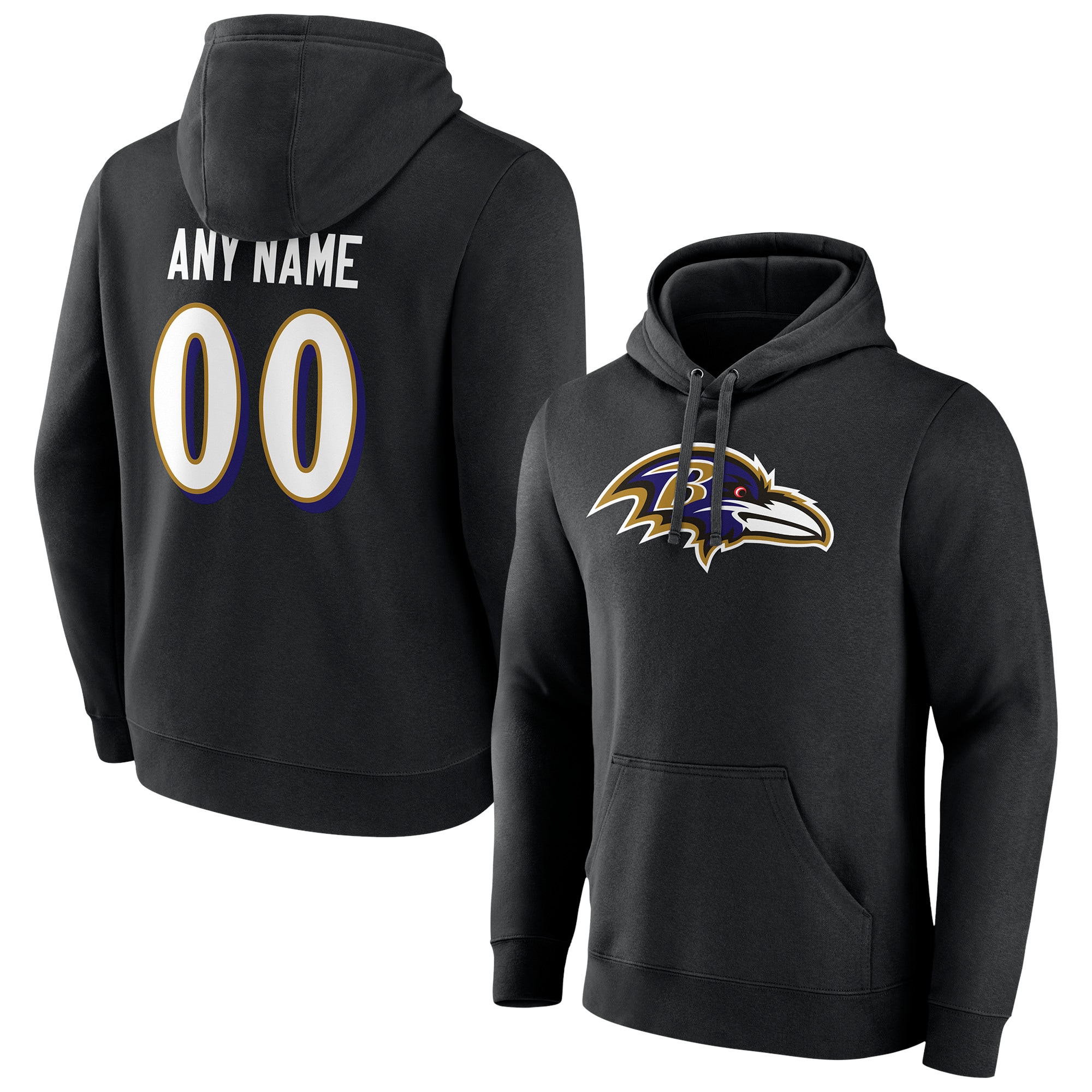 Men's Baltimore Ravens Fanatics Branded Black Team Authentic Personalized Name & Number Pullover Hoodie