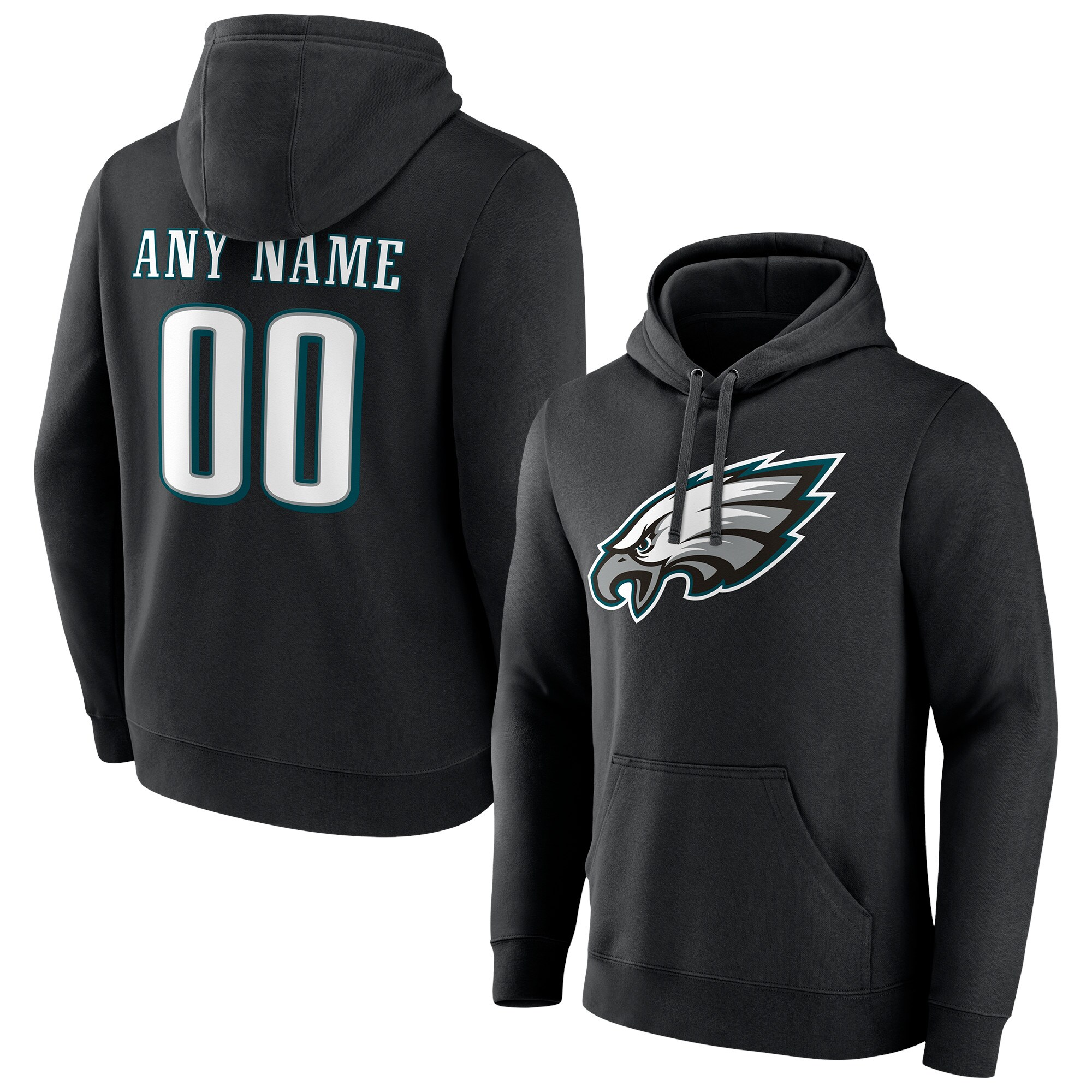 Men's Philadelphia Eagles Fanatics Branded Black Team Authentic Personalized Name & Number Pullover Hoodie