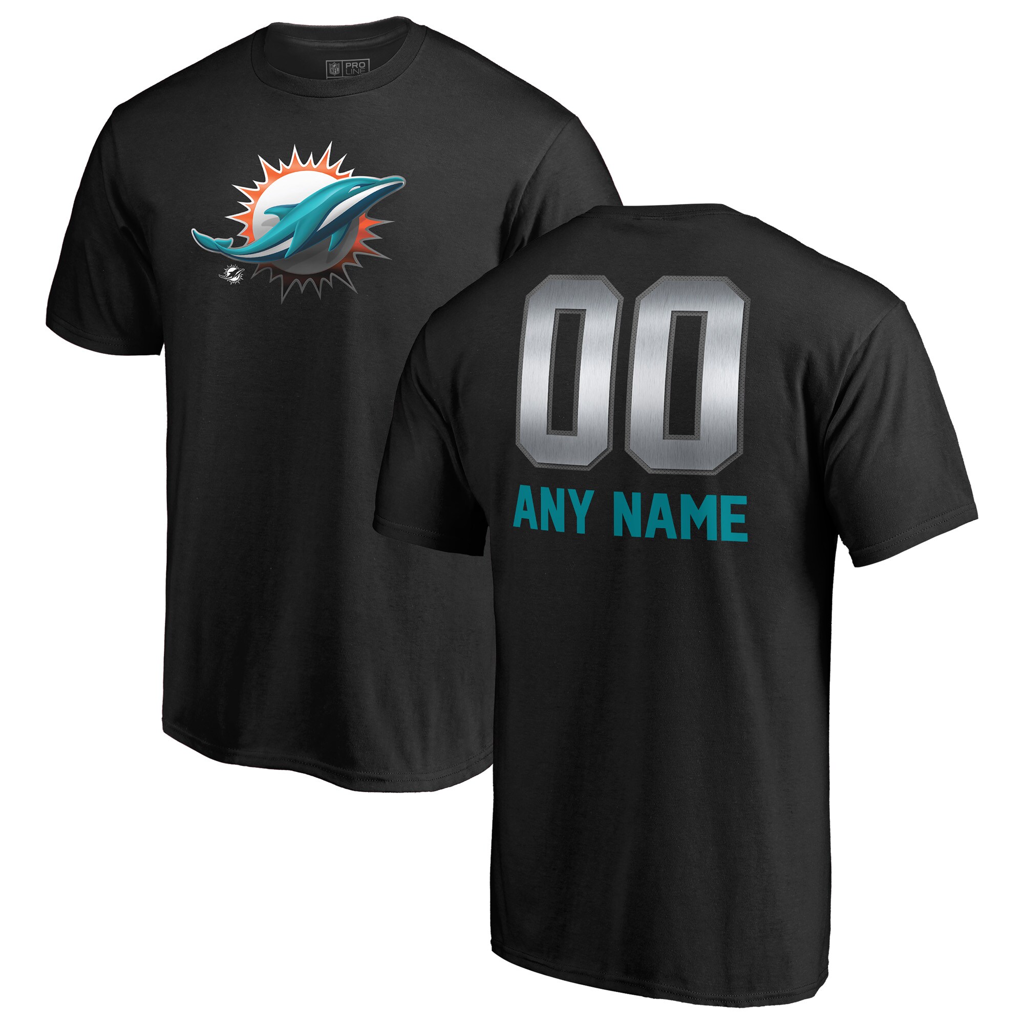 Men's Miami Dolphins NFL Pro Line by Fanatics Branded Black Personalized Midnight Mascot T-Shirt