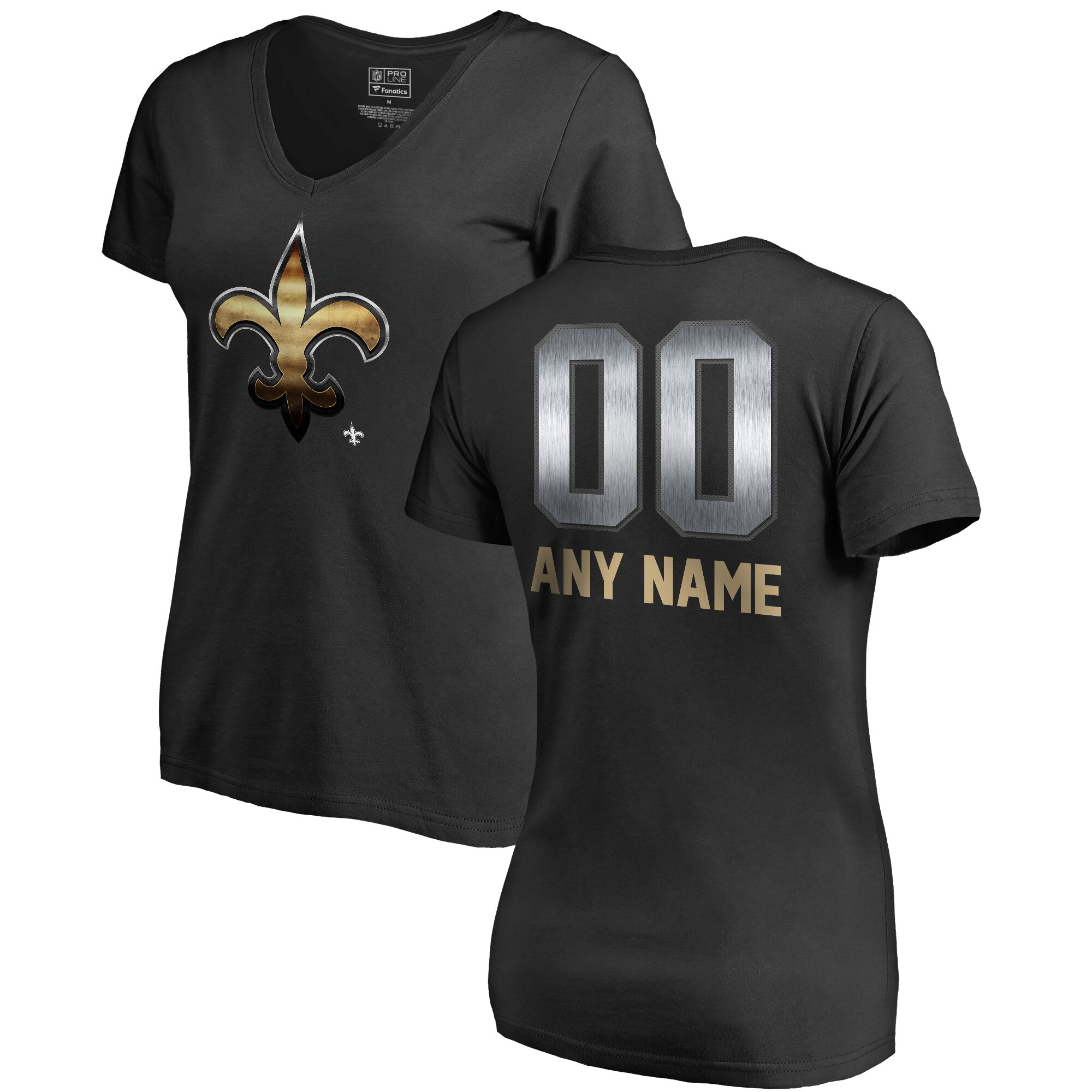 Women's New Orleans Saints NFL Pro Line by Fanatics Branded Black Personalized Midnight Mascot T-Shirt