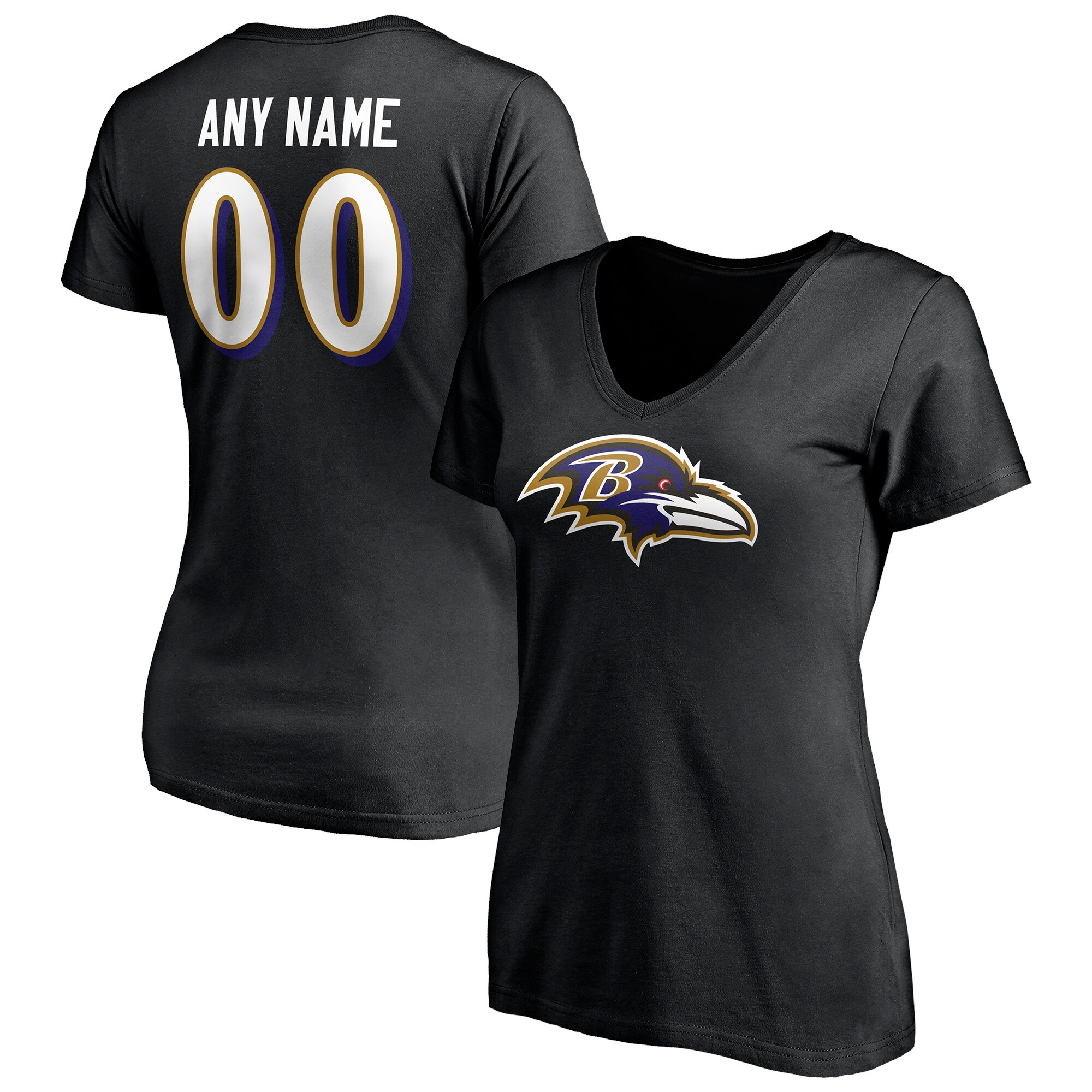Women's Baltimore Ravens Fanatics Branded Black Team Authentic Personalized Name & Number V-Neck T-Shirt