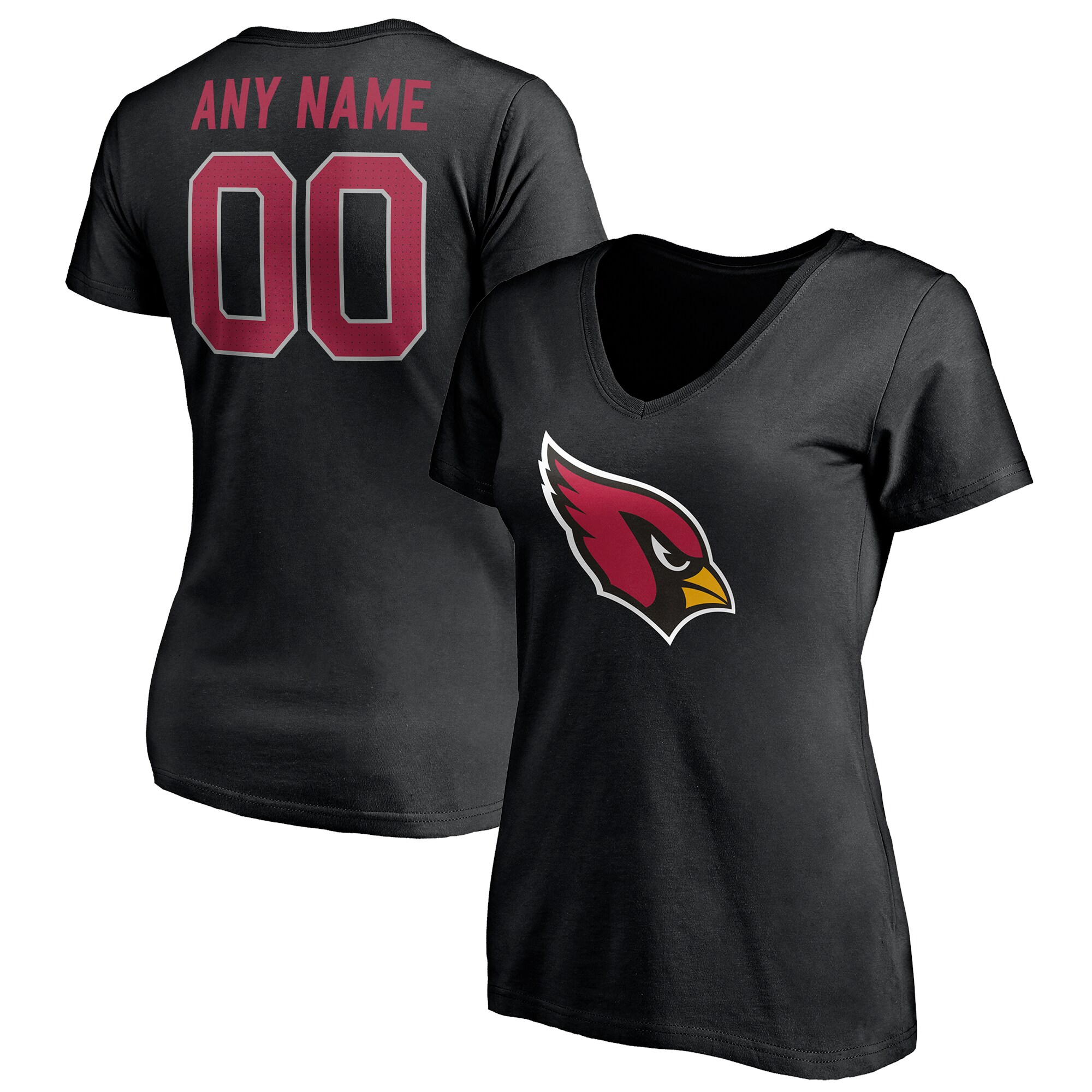 Women's Arizona Cardinals Fanatics Branded Black Team Authentic Personalized Name & Number V-Neck T-Shirt
