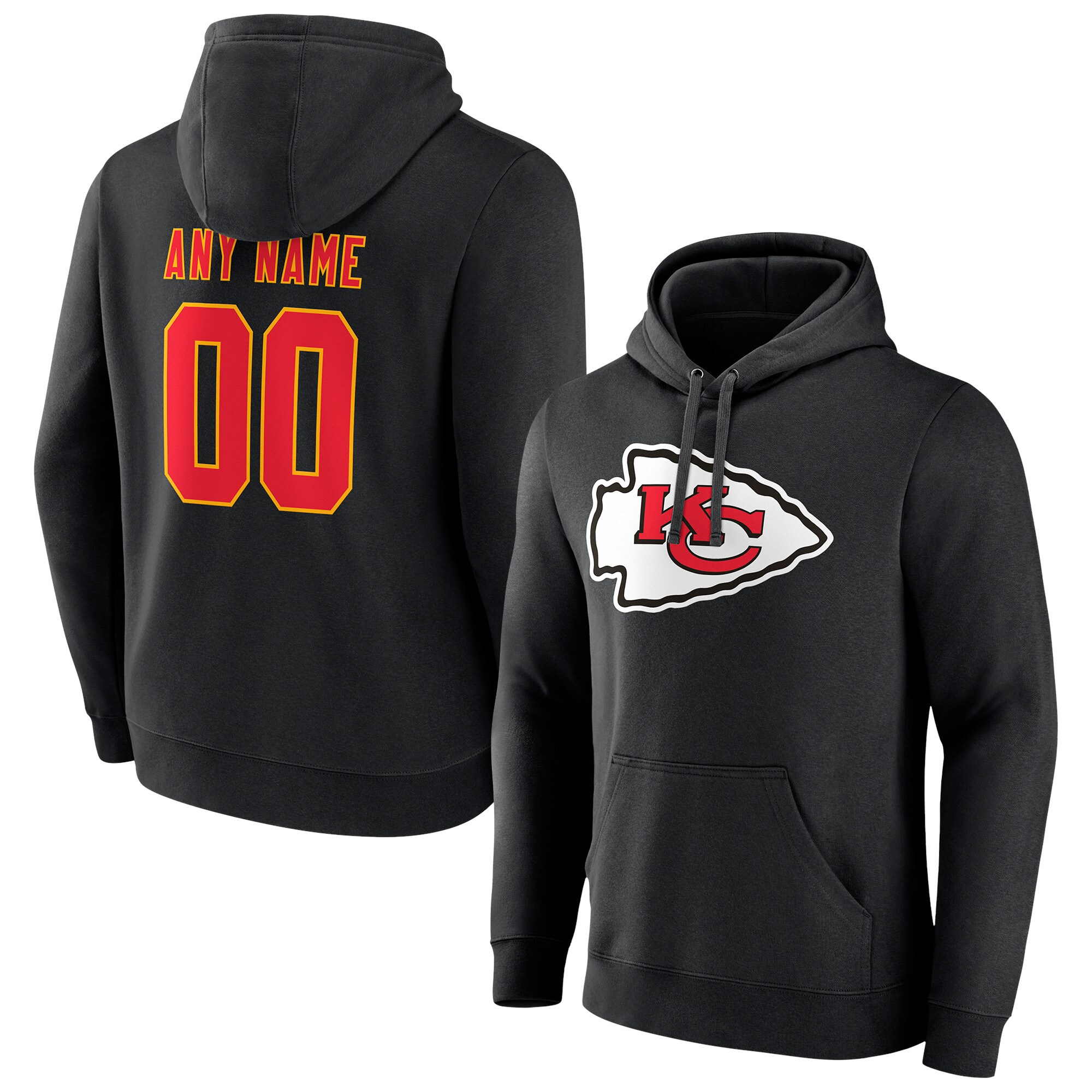 Men's Kansas City Chiefs Fanatics Branded Black Team Authentic Logo Personalized Name & Number Pullover Hoodie