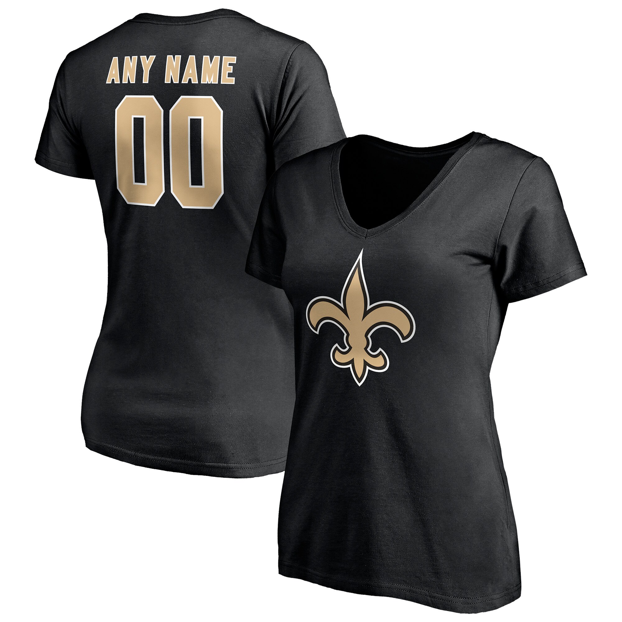 Women's New Orleans Saints Fanatics Branded Black Team Authentic Personalized Name & Number V-Neck T-Shirt