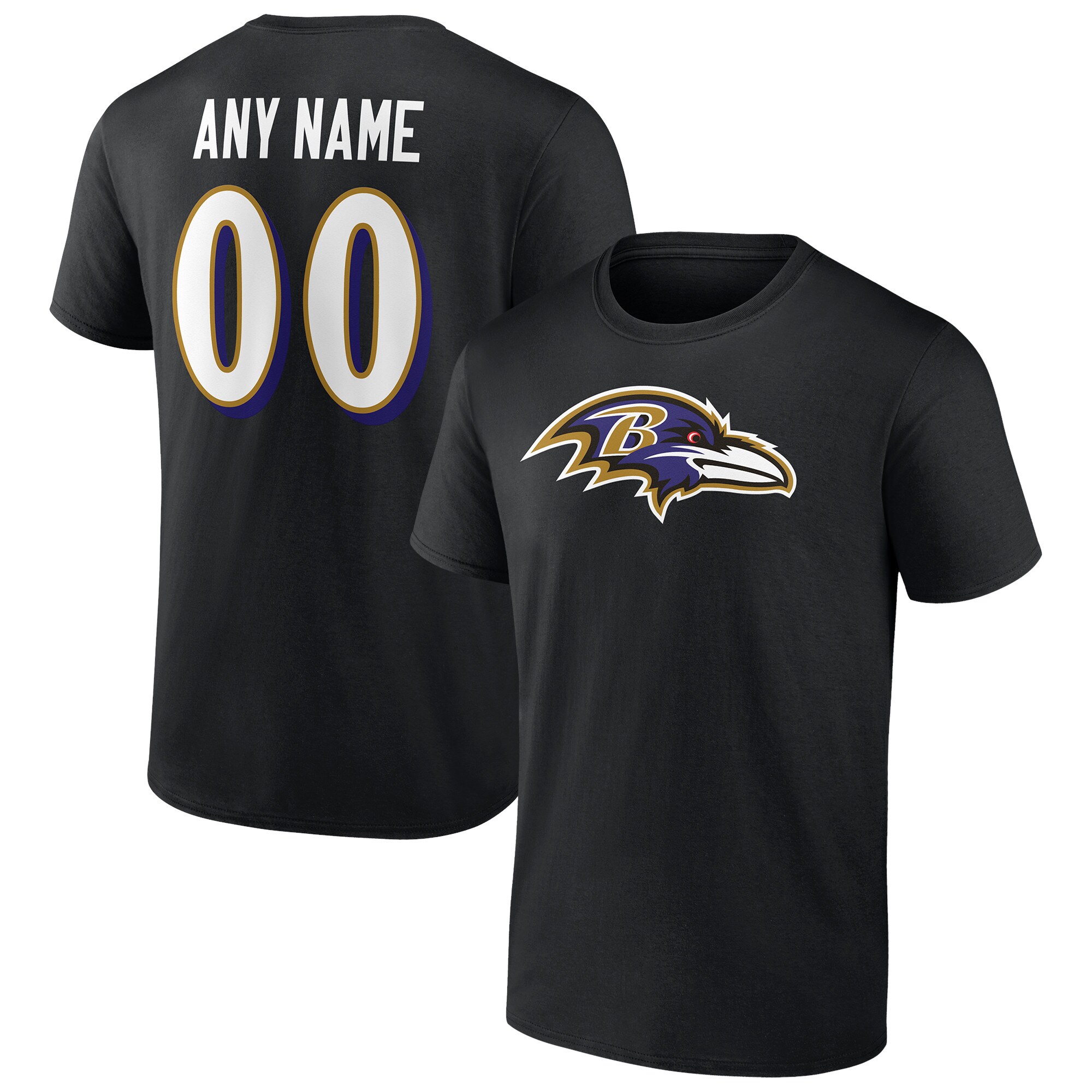 Men's Baltimore Ravens Fanatics Branded Black Team Authentic Personalized Name & Number T-Shirt